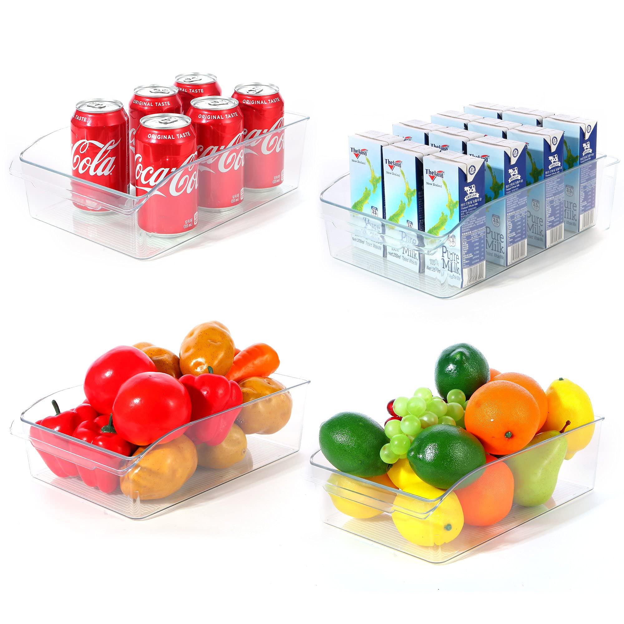 ROSELIFE 2-Pack Clear Plastic Refrigerator Organizer Bins - BPA Free Food Storage Containers for Fridge, Freezer, Pantry & Kitchen Cabinet (12.2