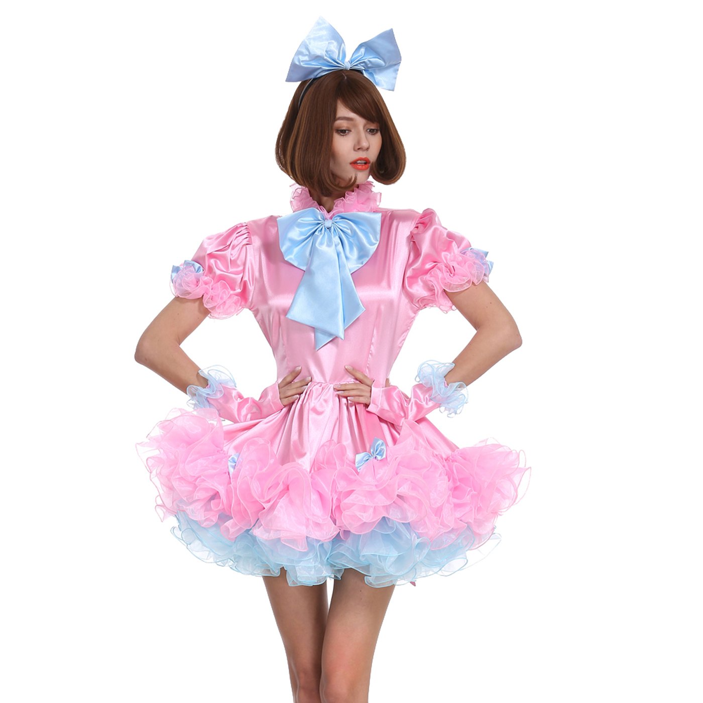 Lockable Pink Puffy Maid Dress for Women - Crossdress Uniform for Cosplay, Halloween & Role Play