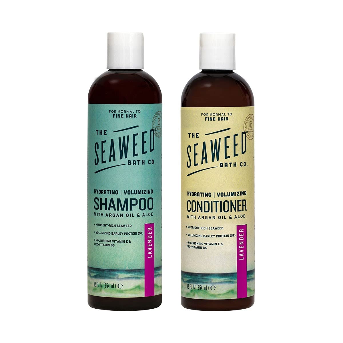 The Seaweed Bath Co. Volumizing Shampoo & Conditioner Set - 12oz, Lavender Scented, Natural Organic Bladderwrack Seaweed, Vegan & Paraben Free for Thicker, Fuller Hair - Perfect for Daily Hair Care & Scalp Nourishment