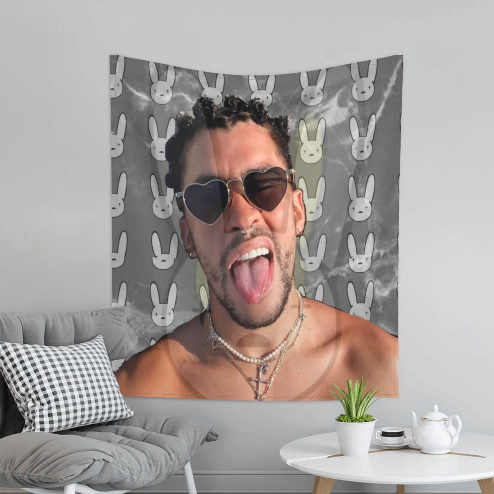 Bad Bunny Tapestry Wall Hanging - 60x51 Inch Aesthetic Room Decor for Bedroom, Living Room & Dorm | Trendy & Comfortable Boho Home Decor for Music Fans & College Students