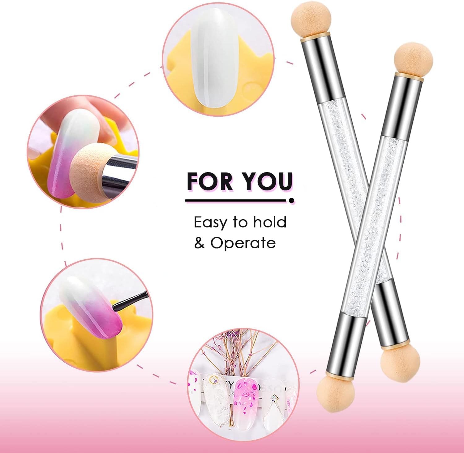 NAILWIND Dual Head Nail Art Sponge Brush - Ombre Gradient Dotting Pen with 4 Replacement Heads - Perfect for DIY Nail Designs, Salon Manicures & Professional Nail Artistry