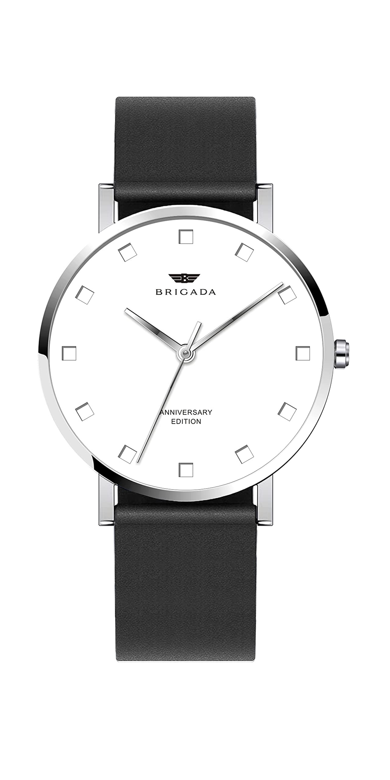 BRIGADA Minimalist Men's Watch - Slim Casual Black Leather Band Wristwatch for Men | Perfect for Office, Business Meetings & Everyday Wear