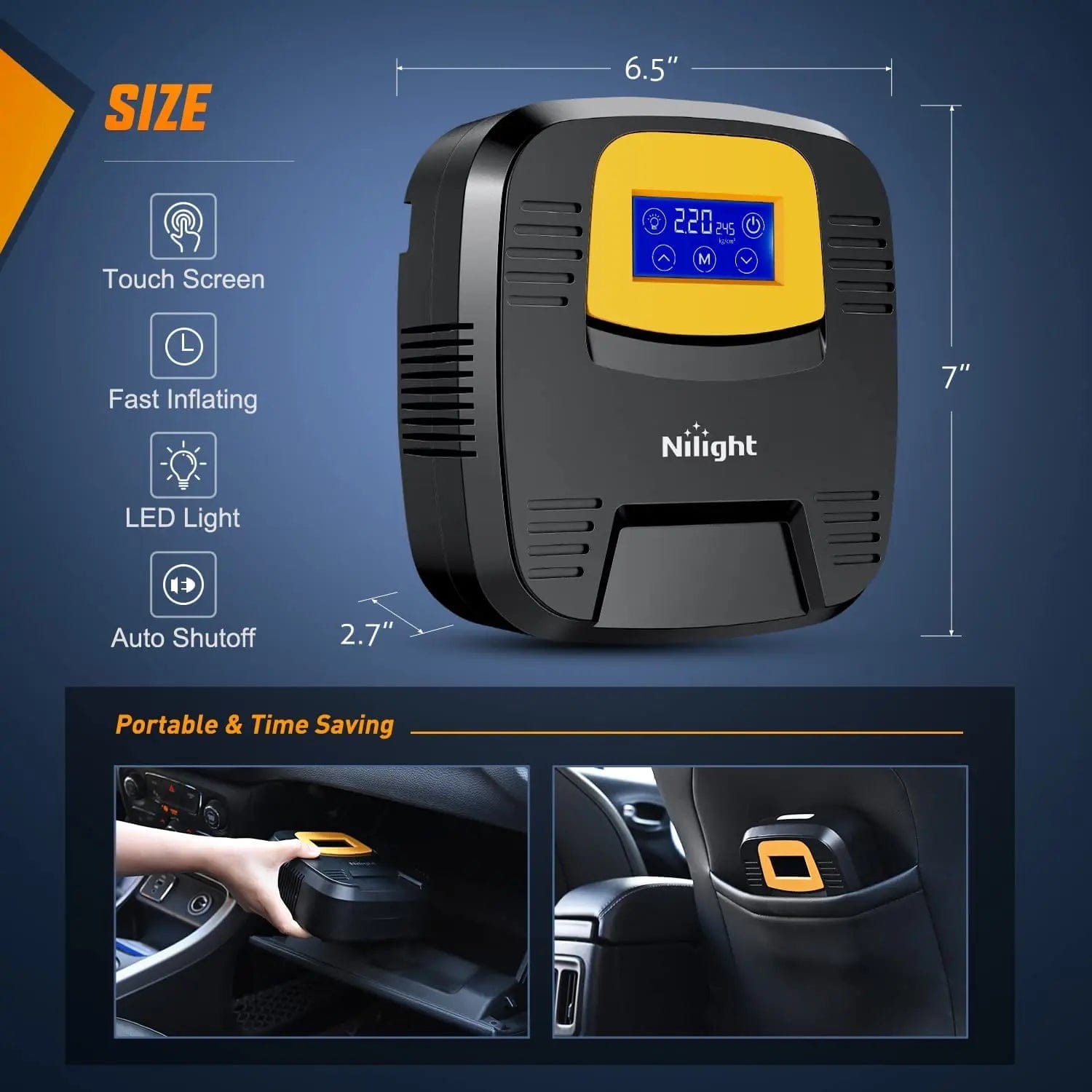 Digital Tire Inflator with LCD Touch Screen - Portable Air Compressor for Cars, Bikes & Motorcycles - Perfect for Road Trips & Emergency Use