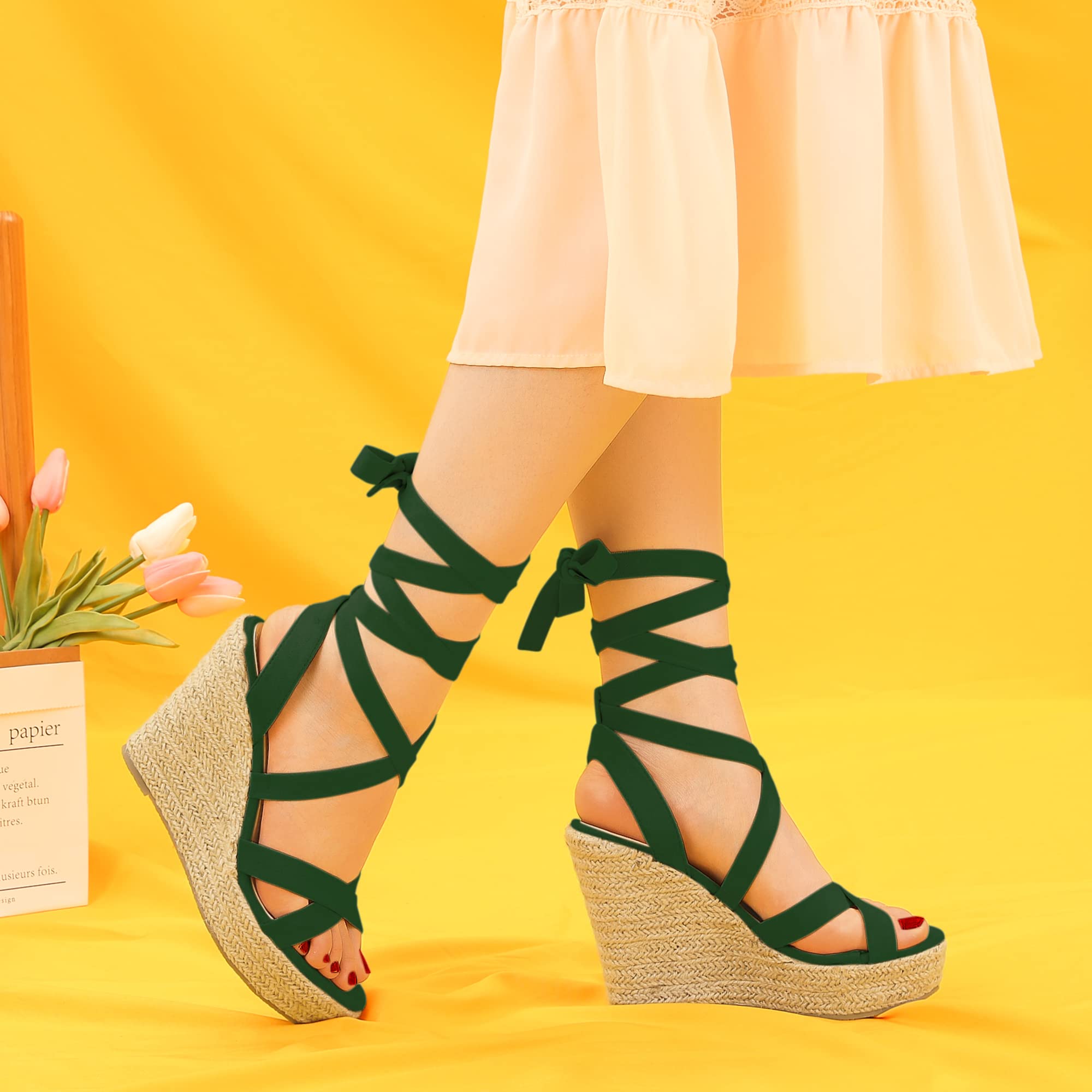 Allegra K Women's Lace-Up Espadrille Wedge Sandals with Platform Heel - Stylish Summer Casual Shoes for Beach, Party & Everyday Wear