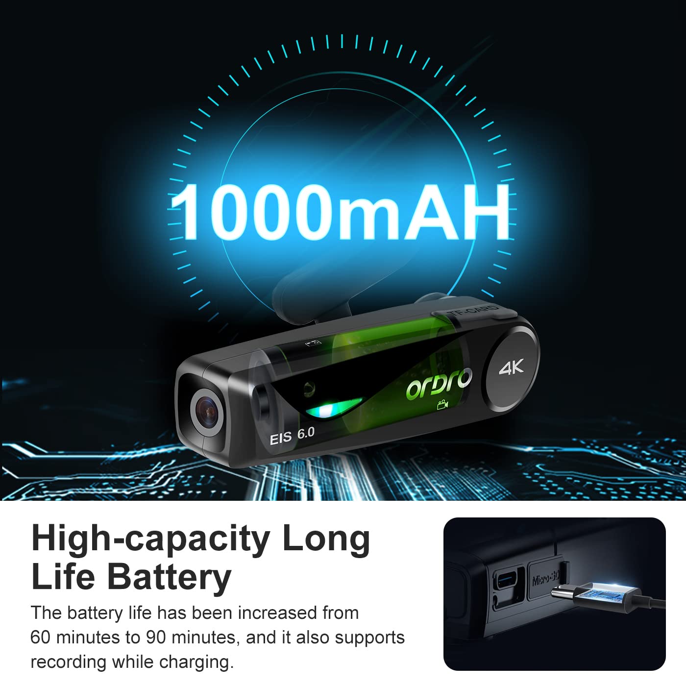 ORDRO EP6 Plus 4K Head Mounted Camera - Wearable Hands-Free Vlogging Camcorder with WiFi APP Control, UHD 1080P 60FPS, EIS 6.0 Anti-Shake & Smart Remote - Perfect for Action Sports, Travel Vlogging, and Outdoor Adventures