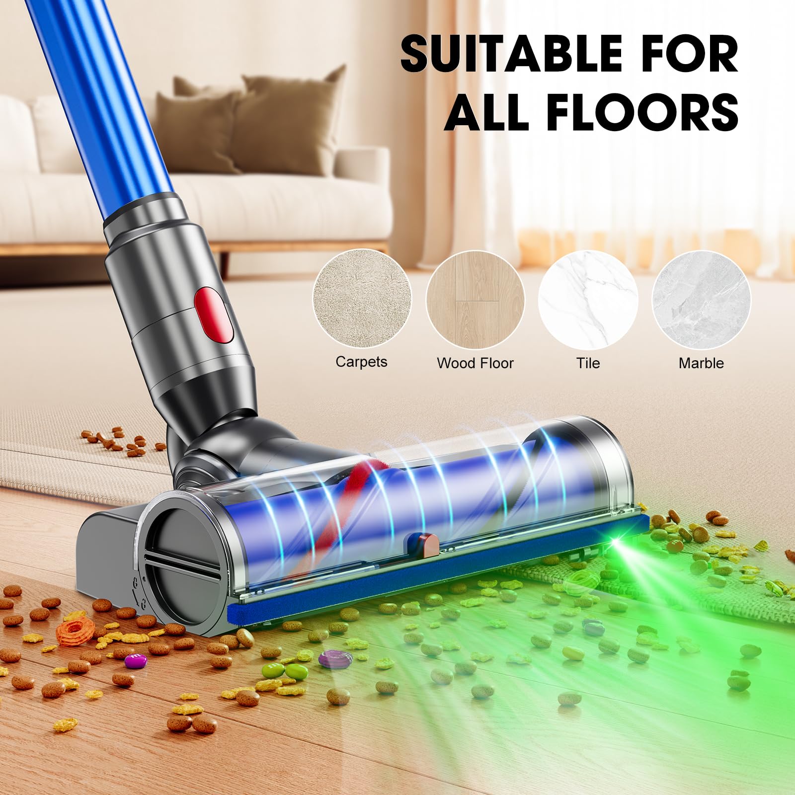 Dyson V7 V8 V10 V11 V15 Motorhead Replacement - LED Headlight Soft Roller Brush Head for Hardwood Floors & Carpets - Compatible with Dyson Cordless Stick Vacuums - Perfect for Pet Hair, Dust & Deep Cleaning at Home