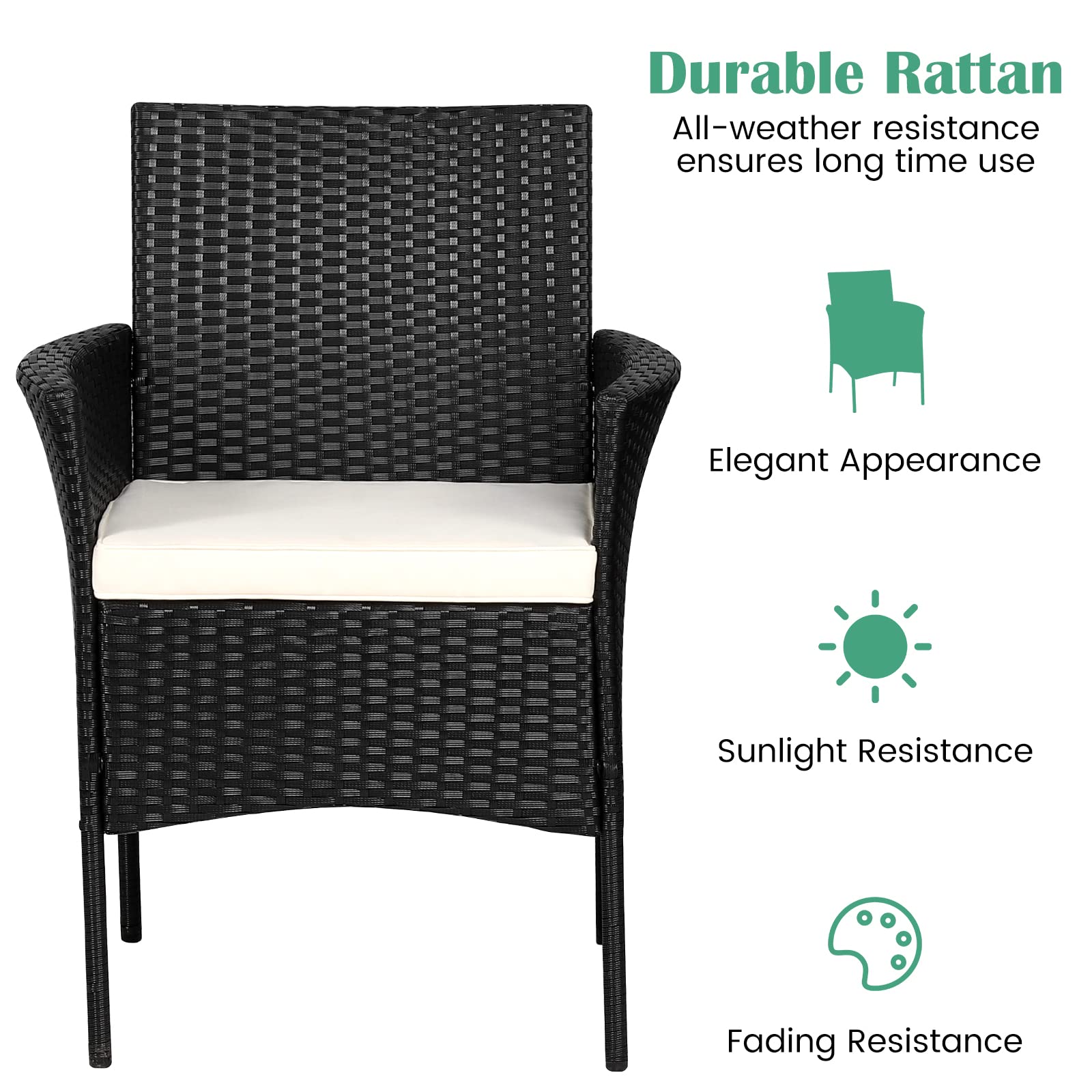 2PCS Rattan Patio Chair Set with Cushions & Armrests - Lightweight Outdoor Deck Chairs for Backyard, Balcony, Poolside, Garden - Easy Assembly & Weather-Resistant - Perfect for Relaxing, Sunbathing or Entertaining Guests