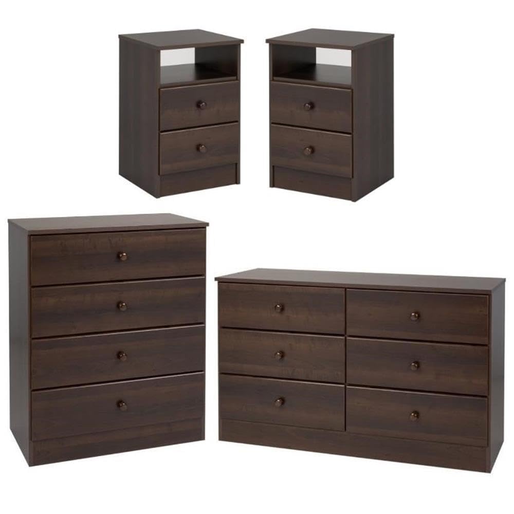 Home Square 4-Piece Bedroom Set - 2 Nightstands, 6-Drawer Double Dresser & Chest - Complete Bedroom Furniture for Master Bedroom or Guest Room