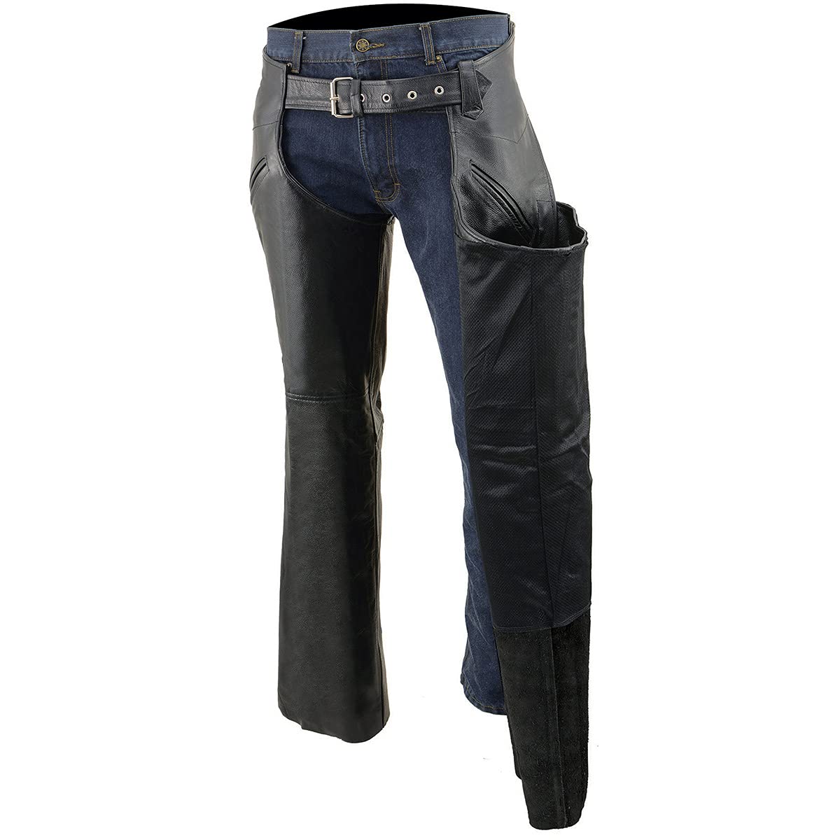 Milwaukee Leather Men's Black Premium Motorcycle Riding Chaps with Slash Pockets & Mesh Lining - LKM5710 | Durable Protection for Harley, Cruiser & Touring Bikes