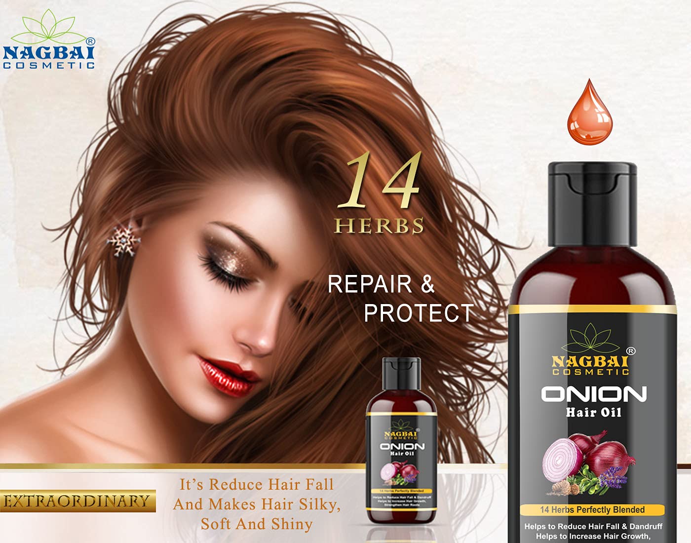 Nagbai Onion Hair Oil for Hair Growth & Hair Fall Control - 100ml Natural Hair Treatment with Onion Extract - Promotes Thicker, Stronger Hair for Men & Women - Perfect for Daily Hair Care & Scalp Nourishment