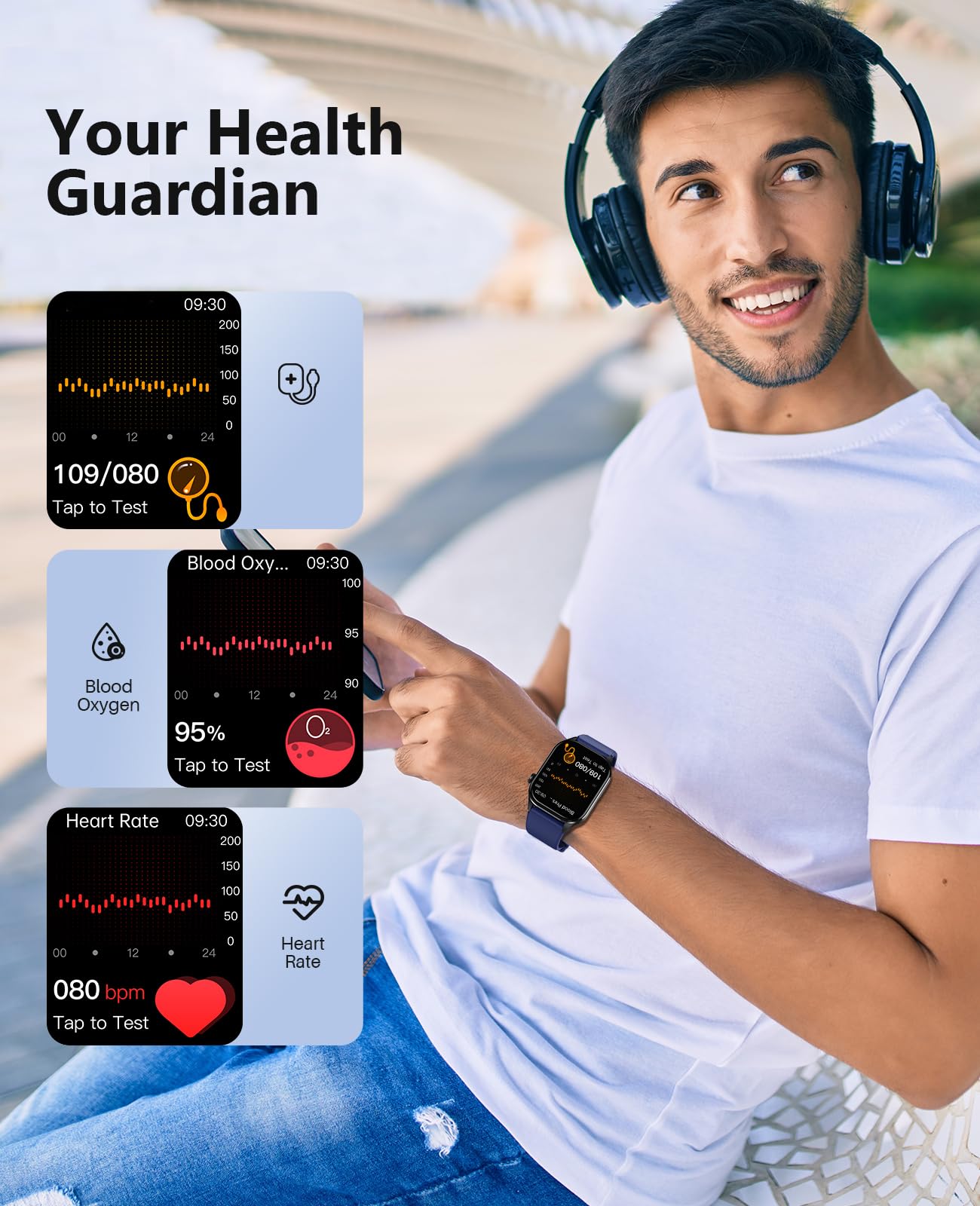 SOUYIE Smart Watch for Men with AMOLED Display, Heart Rate & Blood Oxygen Monitor, IP68 Waterproof for Fitness Tracking