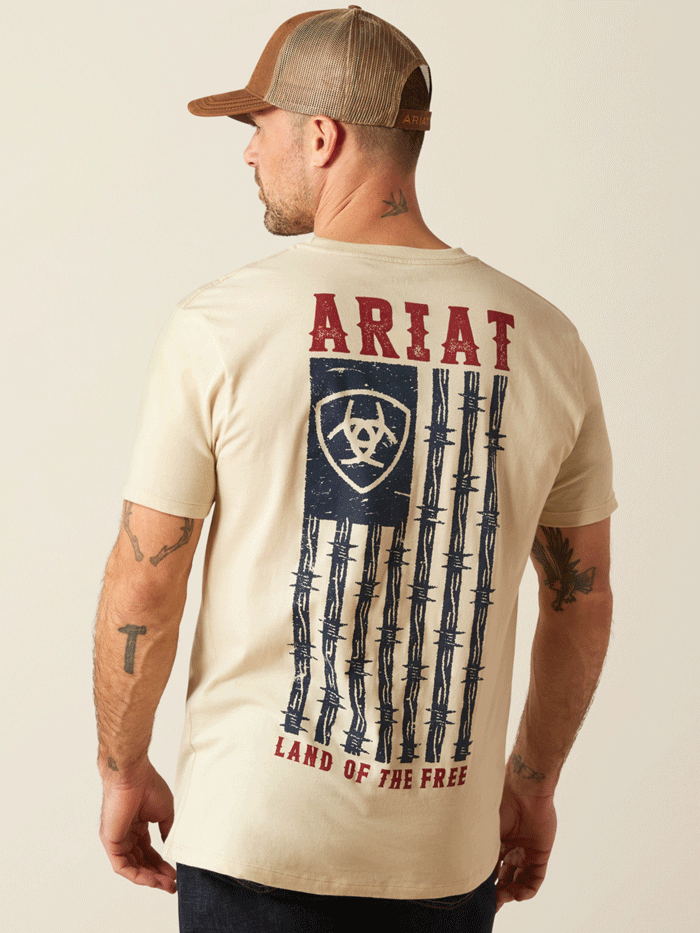 Ariat Men's Barbed Flag Graphic T-Shirt - 100% Cotton Comfort Fit Casual Tee - Perfect for Patriotic Events, Outdoor Activities & Everyday Wear