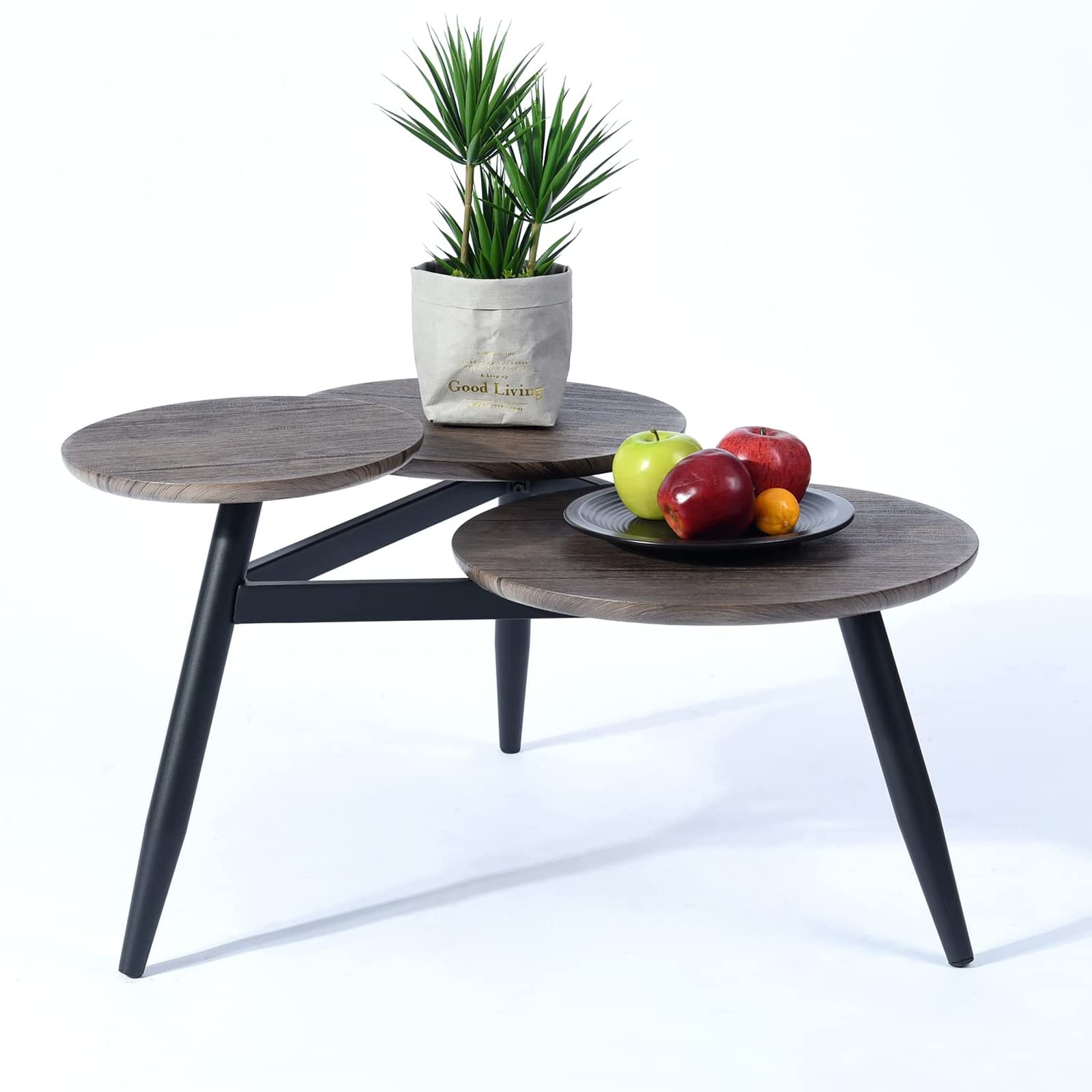 Modern 3-Tier Wooden Coffee Table in Walnut & Black - Stylish Living Room Furniture for Small Spaces, Apartments & Home Decor