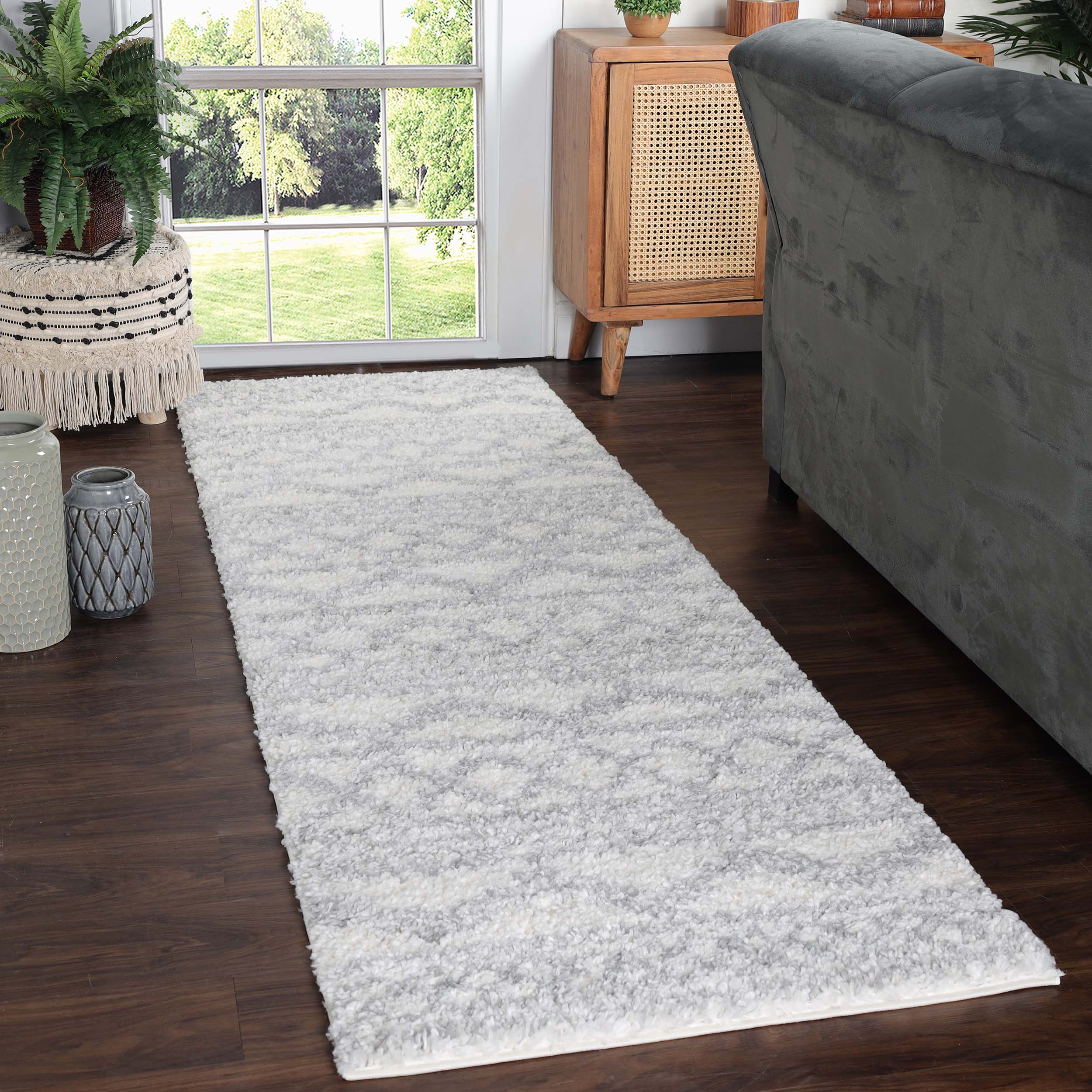 Rhea Geometric Bohemian Plush Shag Area Rug - Soft Non-Slip Indoor Floor Carpet for Living Room, Bedroom & Nursery | Modern Home Decor