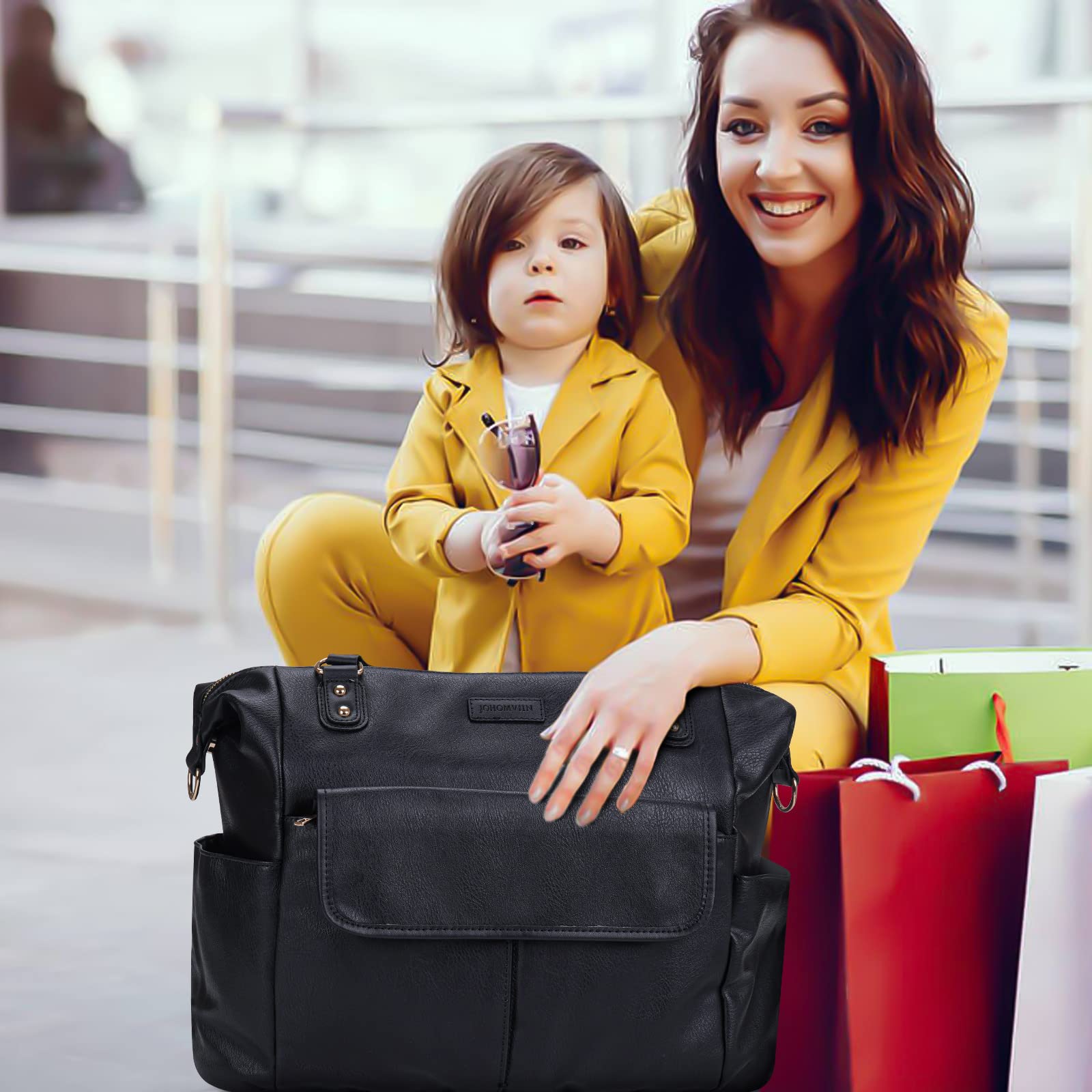 Premium Leather Diaper Bag Backpack for Moms & Dads - Large Waterproof Baby Tote with Multiple Pockets | Perfect for Travel, Daycare & Family Outings