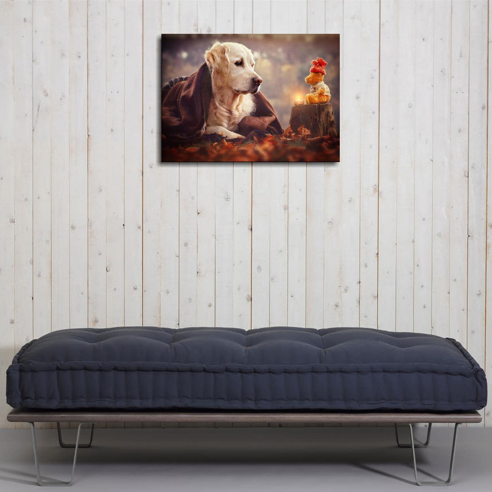 Labrador Puppy Wall Art Decor - Framed Canvas Print Poster for Living Room & Bedroom - 27x20 Inch Dog Picture - Perfect for Pet Lovers & Home Decor