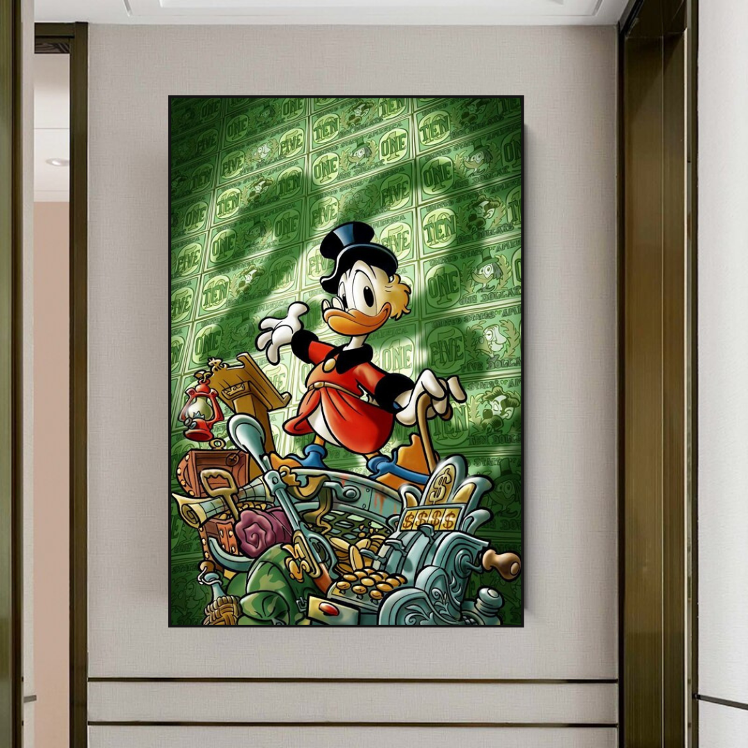 Scrooge McDuck Millionaire Canvas Wall Art - Disney Ducktales Money Theme Home Decor for Living Room, Office & Bedroom