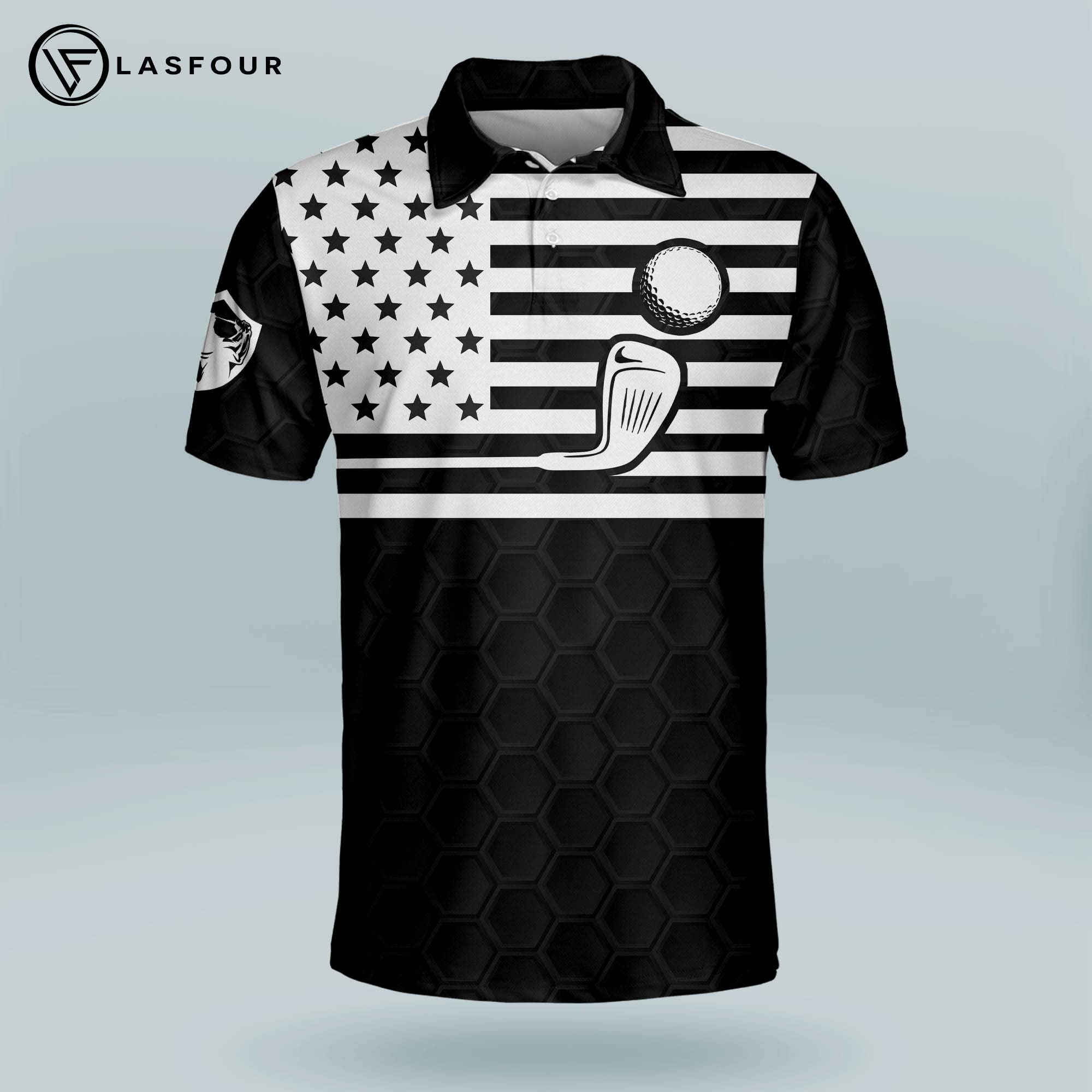 LASFOUR Patriotic American Flag Golf Shirts for Men - Funny Short Sleeve Polo Shirts for Dad & Grandpa - Perfect for Golf Outings, Father's Day Gifts & 4th of July Celebrations