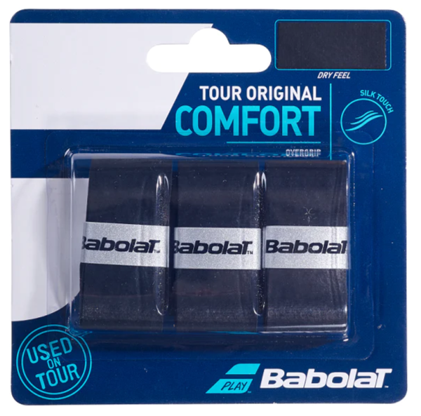 Babolat Tour Original Overgrip 3 Pack (Black) - Premium Tennis Grip Tape for Better Control & Sweat Absorption - Perfect for Tennis, Badminton & Racquetball Players