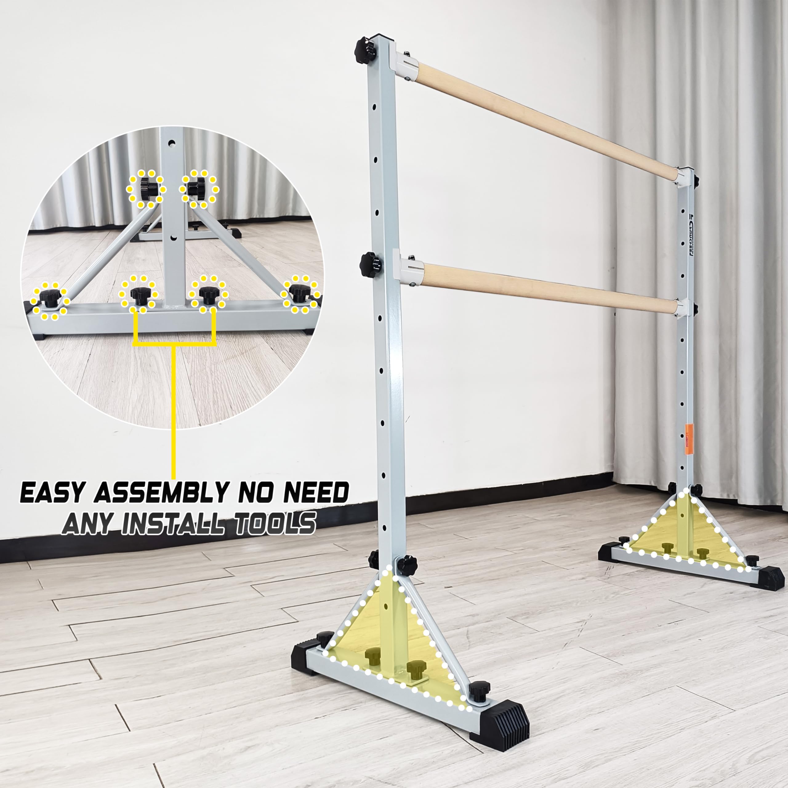 Adjustable Ballet Barre - Portable Dance Bar for Home & Studio, Sturdy Fitness Equipment for Dance, Balance & Stretching Exercises, Supports Up to 250 lbs - Perfect for Ballet Practice, Yoga & Workout Training