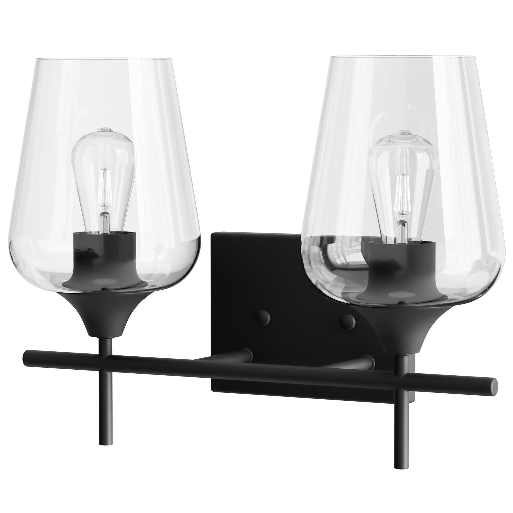 VONLUCE Modern Black Bathroom Vanity Light - 2 Light Fixture with Clear Glass for Mirror Lighting | Wall Sconce for Bathroom, Bedroom & Hallway | Perfect for Makeup Vanity, Dressing Room & Spa-Style Decor