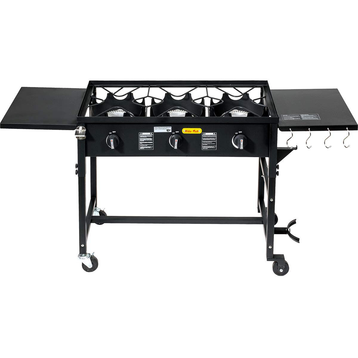 Barton Portable Propane Camp Stove - 87,000 BTU Triple Burner Outdoor Cooking Stove with Side Table, Wheels & Regulator - Perfect for Camping, Backyard BBQs, Tailgating and Patio Cooking