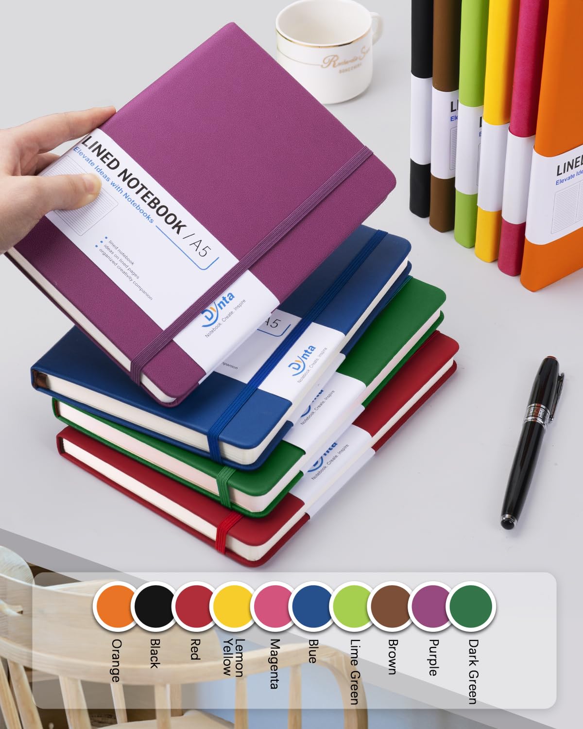 Premium A5 Hardcover Journal Notebook - 10-Pack Bulk Lined Writing Notebooks (200 Pages/100 Sheets, 8.4