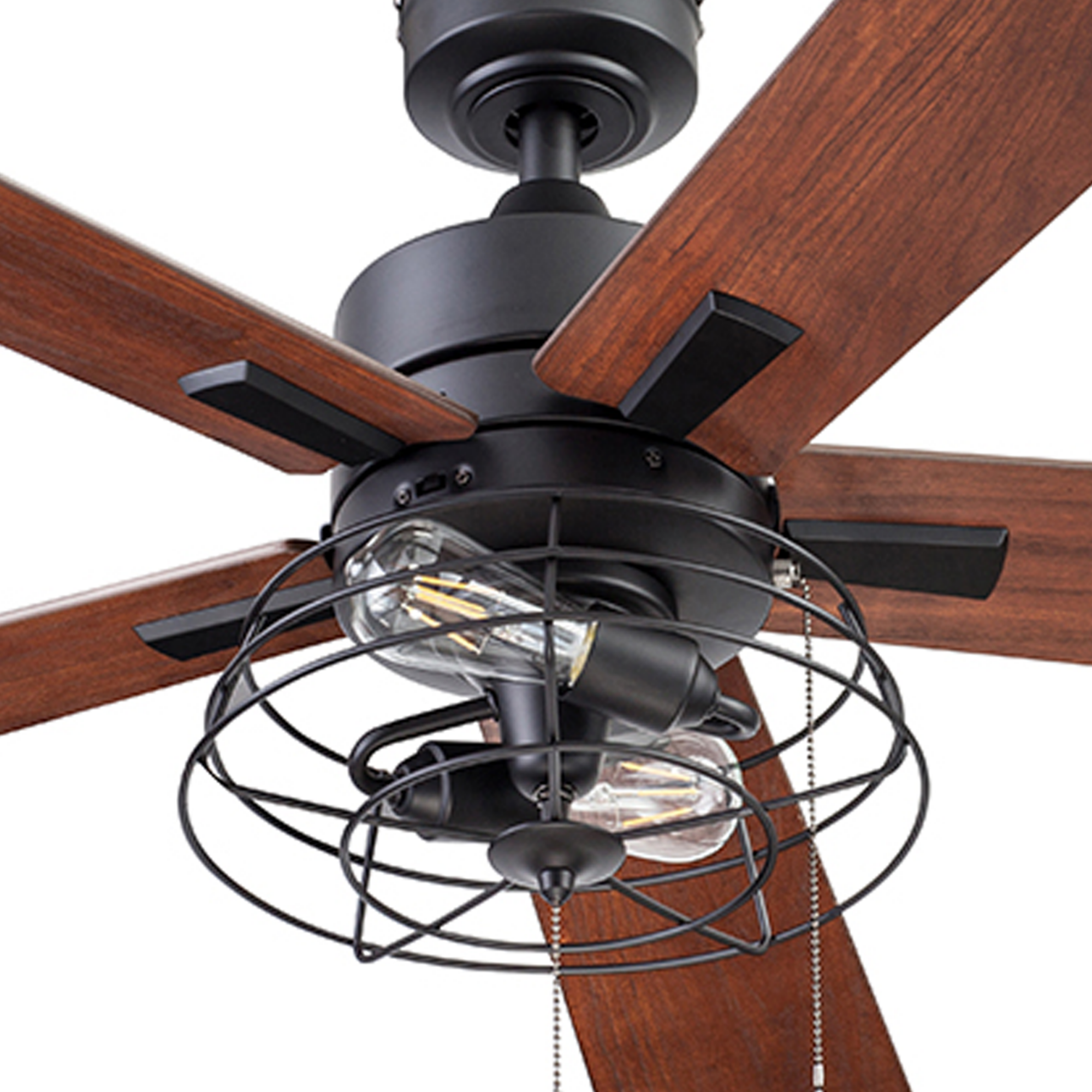 52 Inch Matte Black Ceiling Fan with Pull Chain - Marshall Style - Perfect for Living Room, Bedroom, and Outdoor Patio