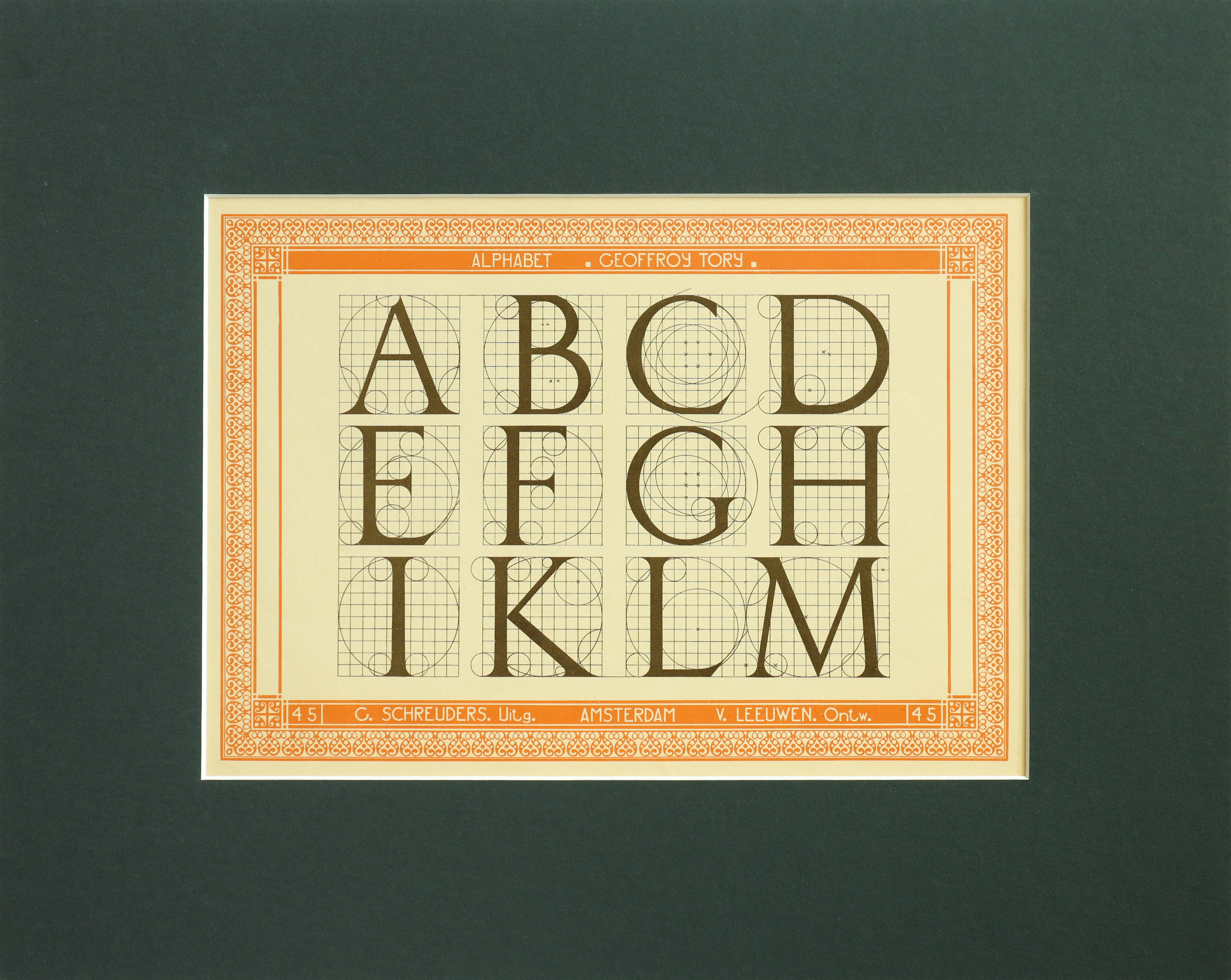 Vintage 1907 Dutch Letterpress Sheet - Antique Alphabet Print with Matted Frame (ABCD EFGH IKLM) - Perfect for Home Decor, Office Wall Art & Gift Ideas