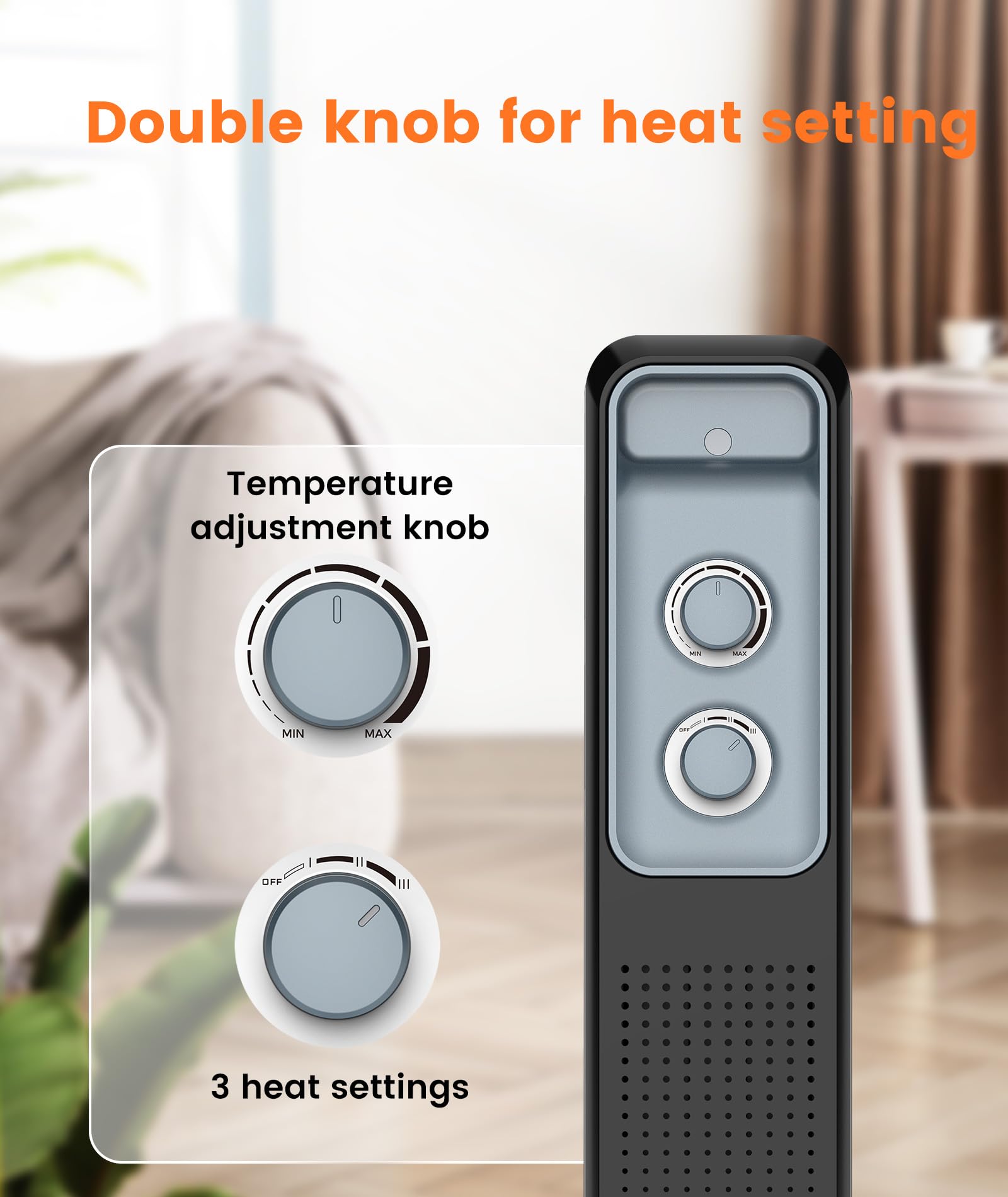 Joy Pebble Oil Filled Radiator Heater - 1200W Portable Electric Space Heater with 1S Rapid Heat, 3-Level Adjustable Thermostat, Tip-Over & Overheat Protection, 4 Wheels & Handle - Perfect for Bedroom, Office & Home Use in Winter