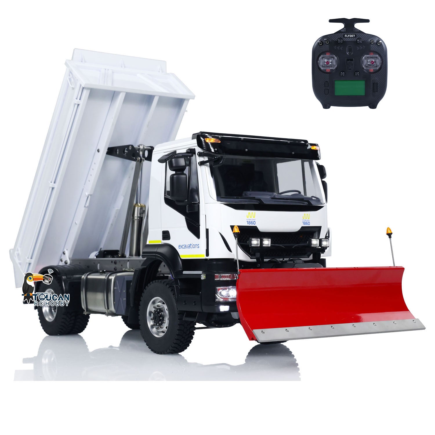 1/14 Scale 4x4 Metal RC Hydraulic Dumper Truck with Snow Blade - Remote Control Tipper Car with Realistic Sound, LED Lights, Pre-Assembled & Painted Body, ESC & Servo - Perfect for Construction Play, Snow Removal & Off-Road Adventure