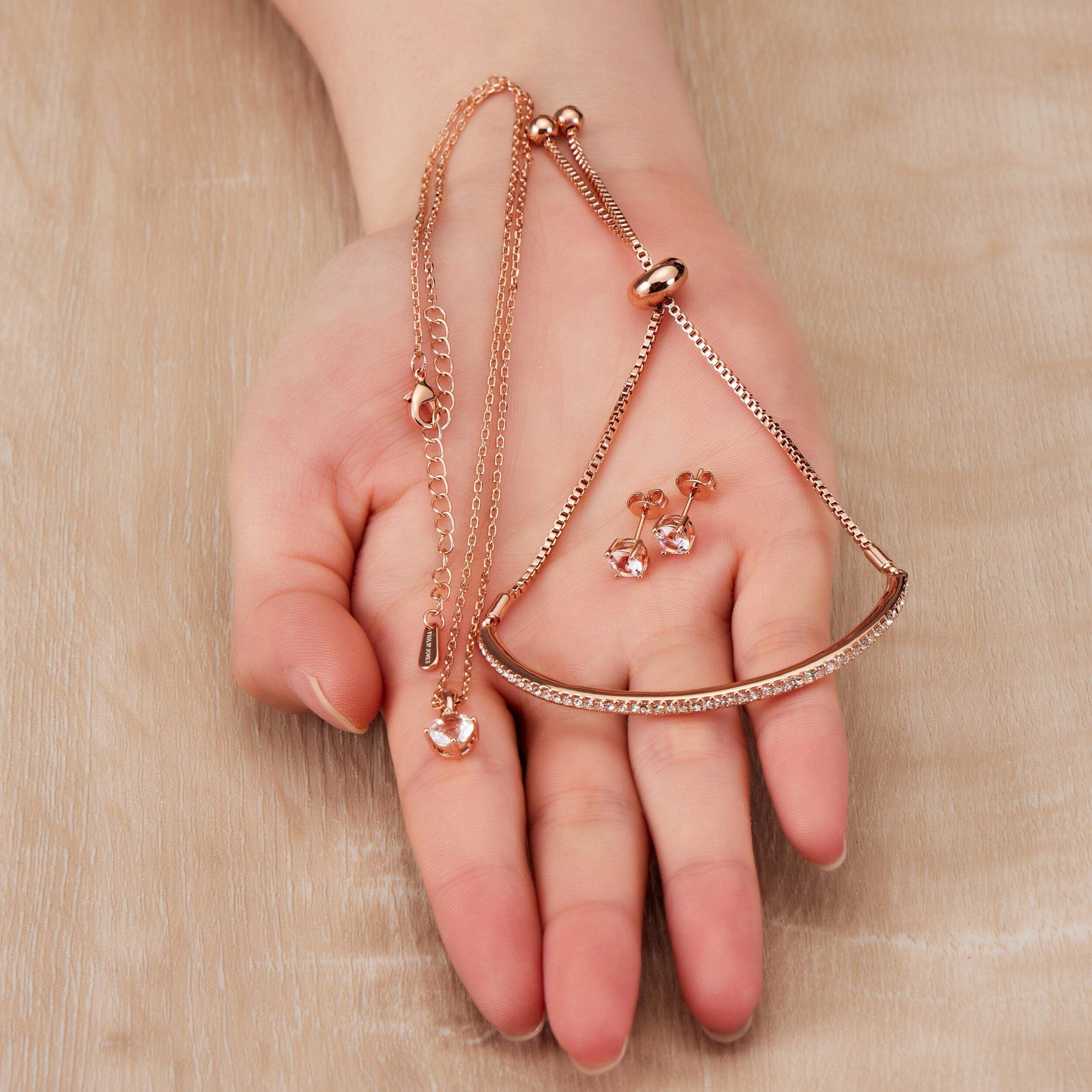 Philip Jones Rose Gold Plated Zircondia® Crystal Friendship Jewelry Set - Perfect Gift for Best Friends, Anniversaries & Special Occasions