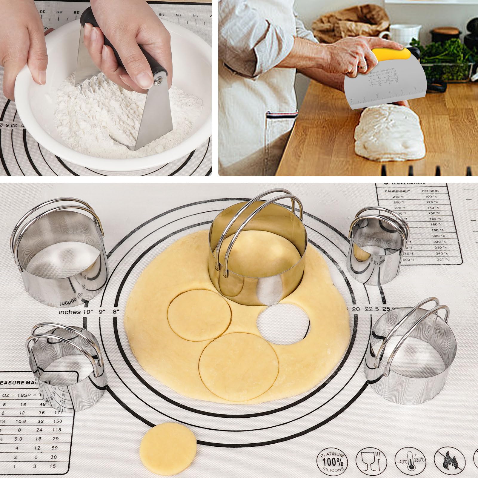 9-Piece Pastry Cutter Set - Stainless Steel Dough Blender, Silicone Baking Mat, Cookie Cutters & Baking Tools Kit for Perfect Pies, Biscuits & Pastries | Ideal for Home Bakers & Professional Kitchens