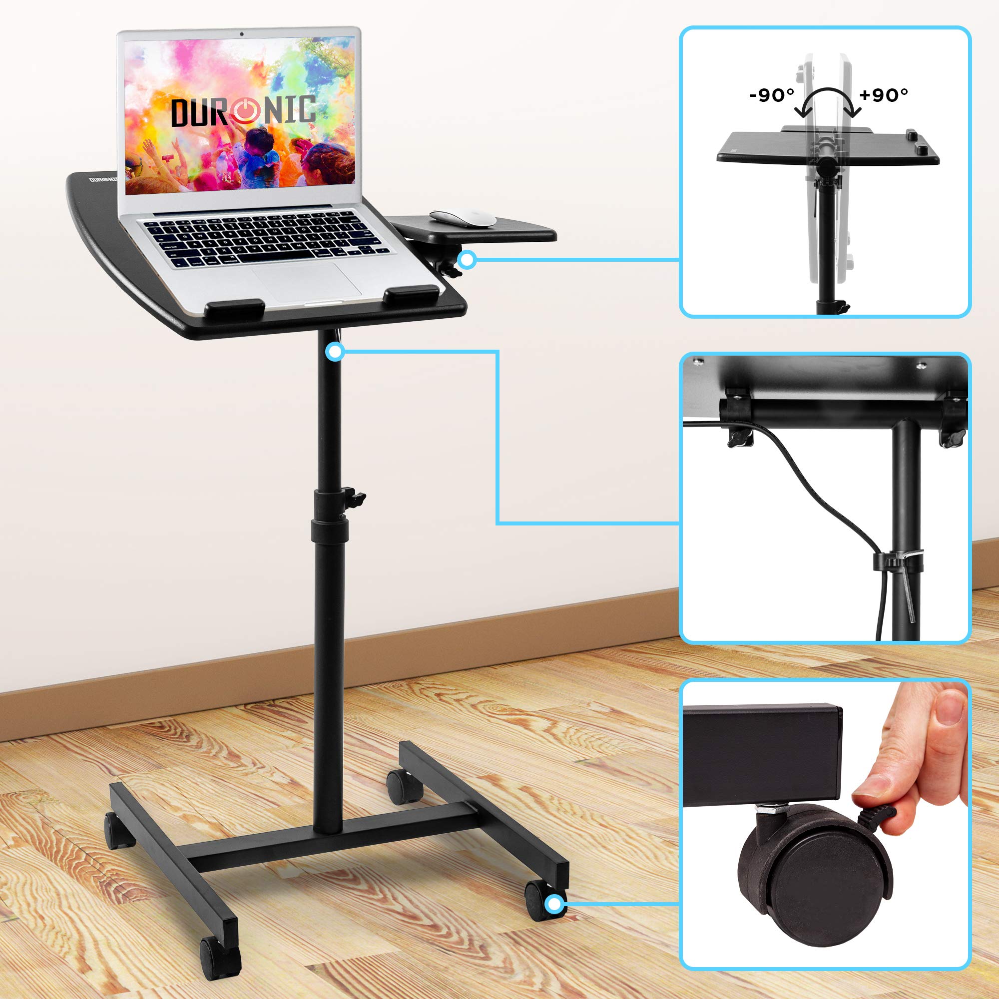 Duronic WPS17 Adjustable Projector Stand & Sit Stand Desk - Portable Ergonomic Laptop Table with 10kg Capacity | 2-Way Tilt for Home Office, Classroom & Conference Room Use