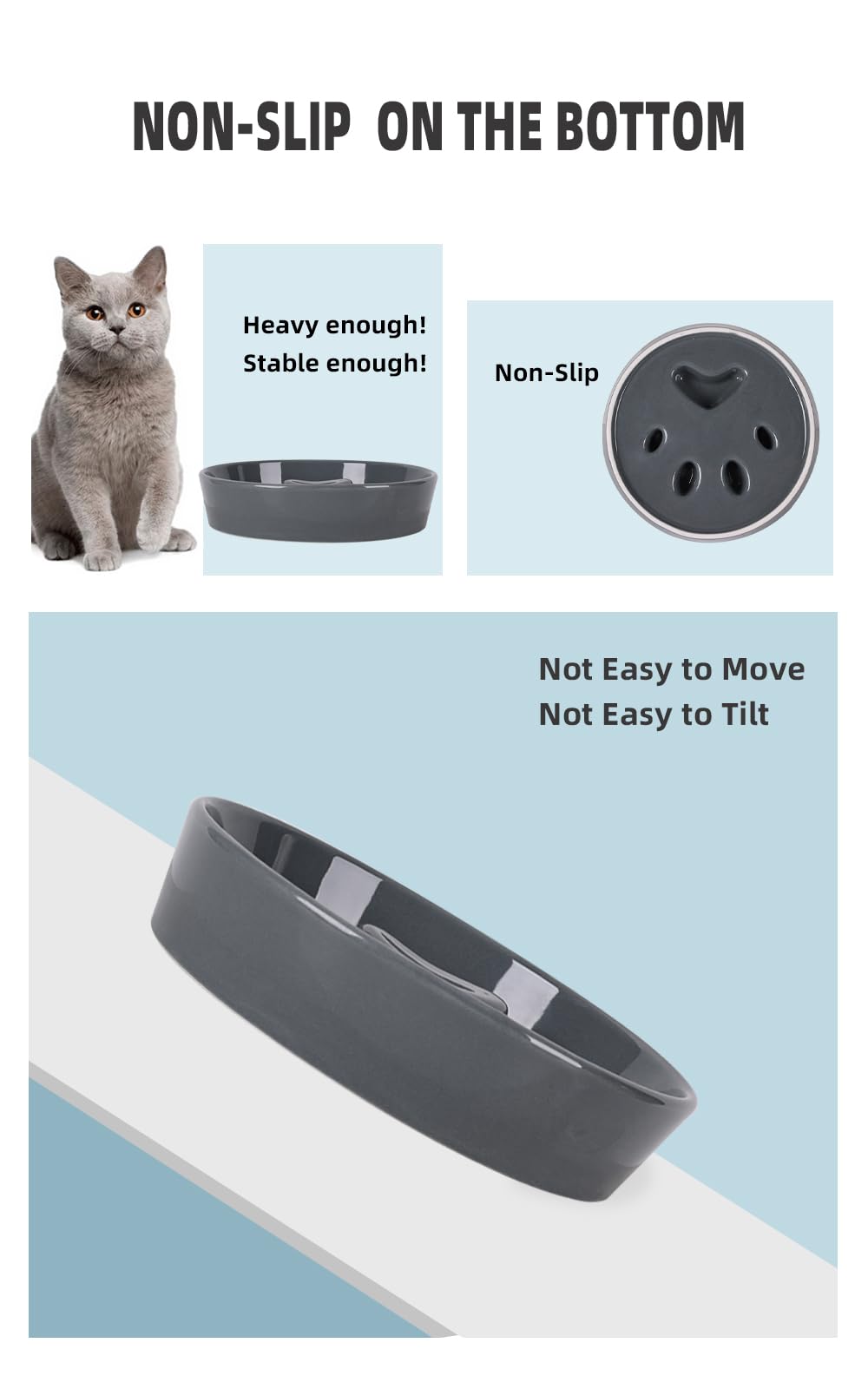 Ceramic Slow Feeder Cat Bowls - Fun & Interactive Cat Food Dish for Fast Eaters, Grey - Perfect for Portion Control & Preventing Bloat in Indoor Cats