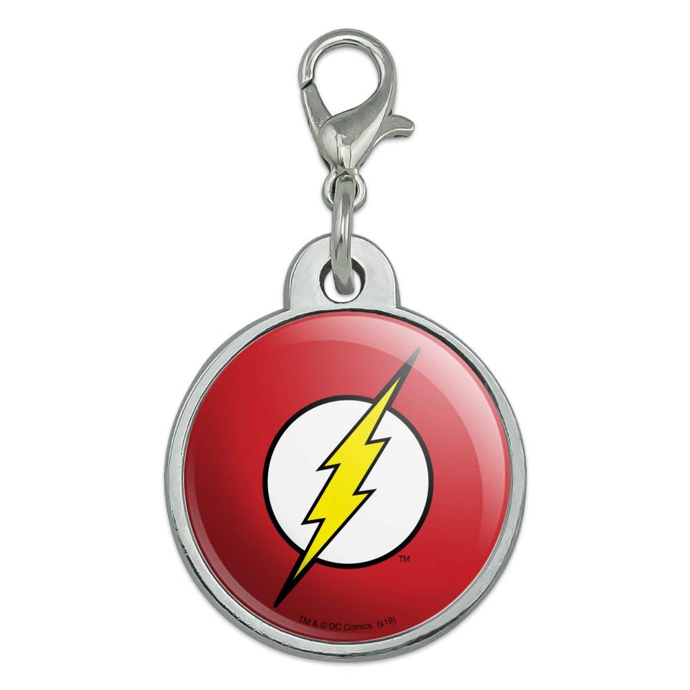 The Flash Lightning Bolt Logo Chrome Plated Metal Pet ID Tag for Dogs & Cats - Durable Custom Name Tag for Pet Collars, Perfect for Superhero Fans & Pet Lovers