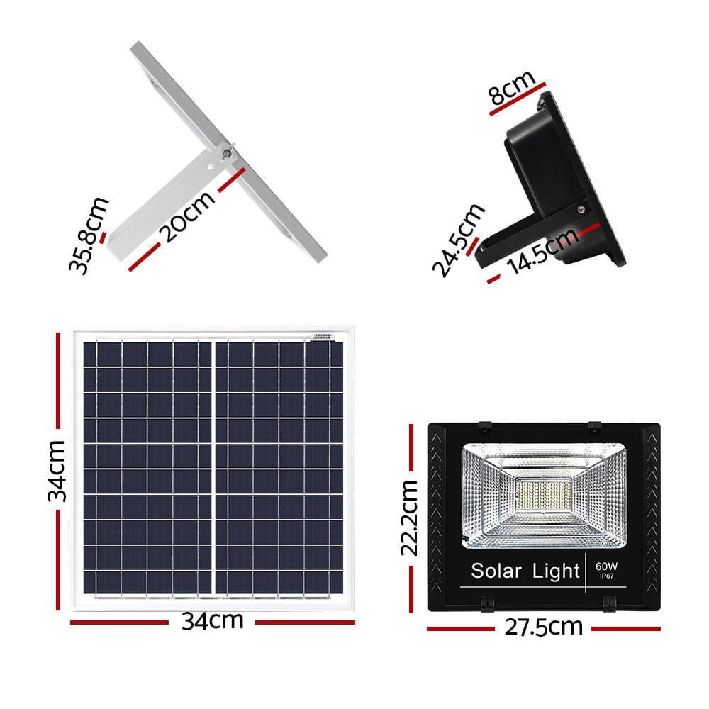 60W LED Solar Street Lights with Remote - Waterproof Outdoor Flood Light for Garden, Yard, and Security Lighting | Solar-Powered Energy Saving Solution for Pathways, Driveways, and Backyards