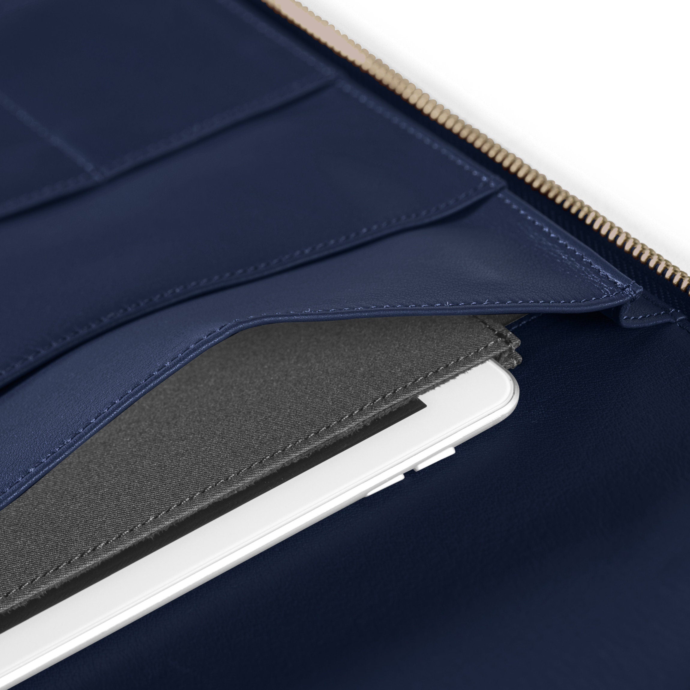 Premium Leather Executive Zippered Portfolio - Navy Blue Business Organizer for Professionals | Perfect for Meetings, Travel & Office Use