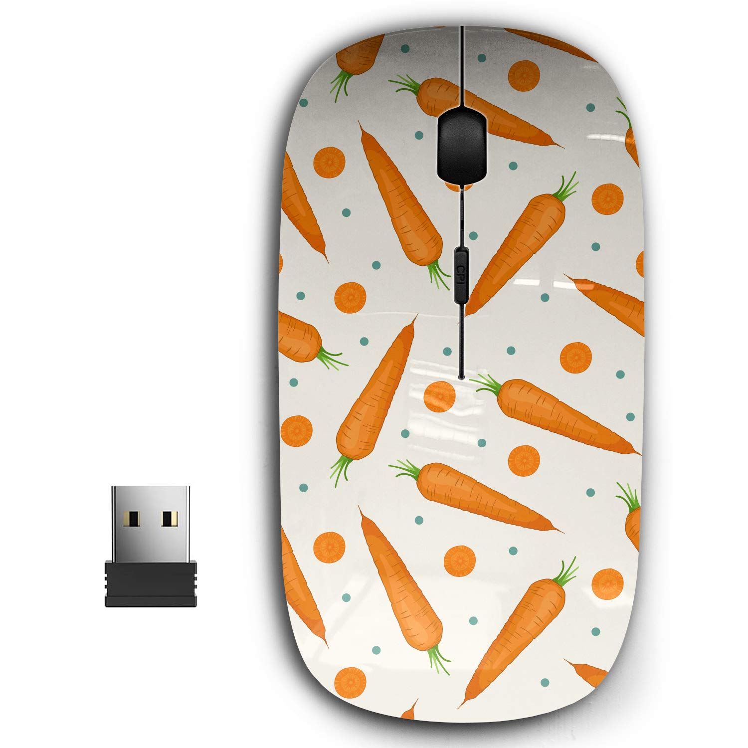 2.4G Ergonomic Wireless Mouse with Nano Receiver for PC, Laptop, Notebook - Portable USB Optical Mouse for Home, Office & Travel (Carrot Design)
