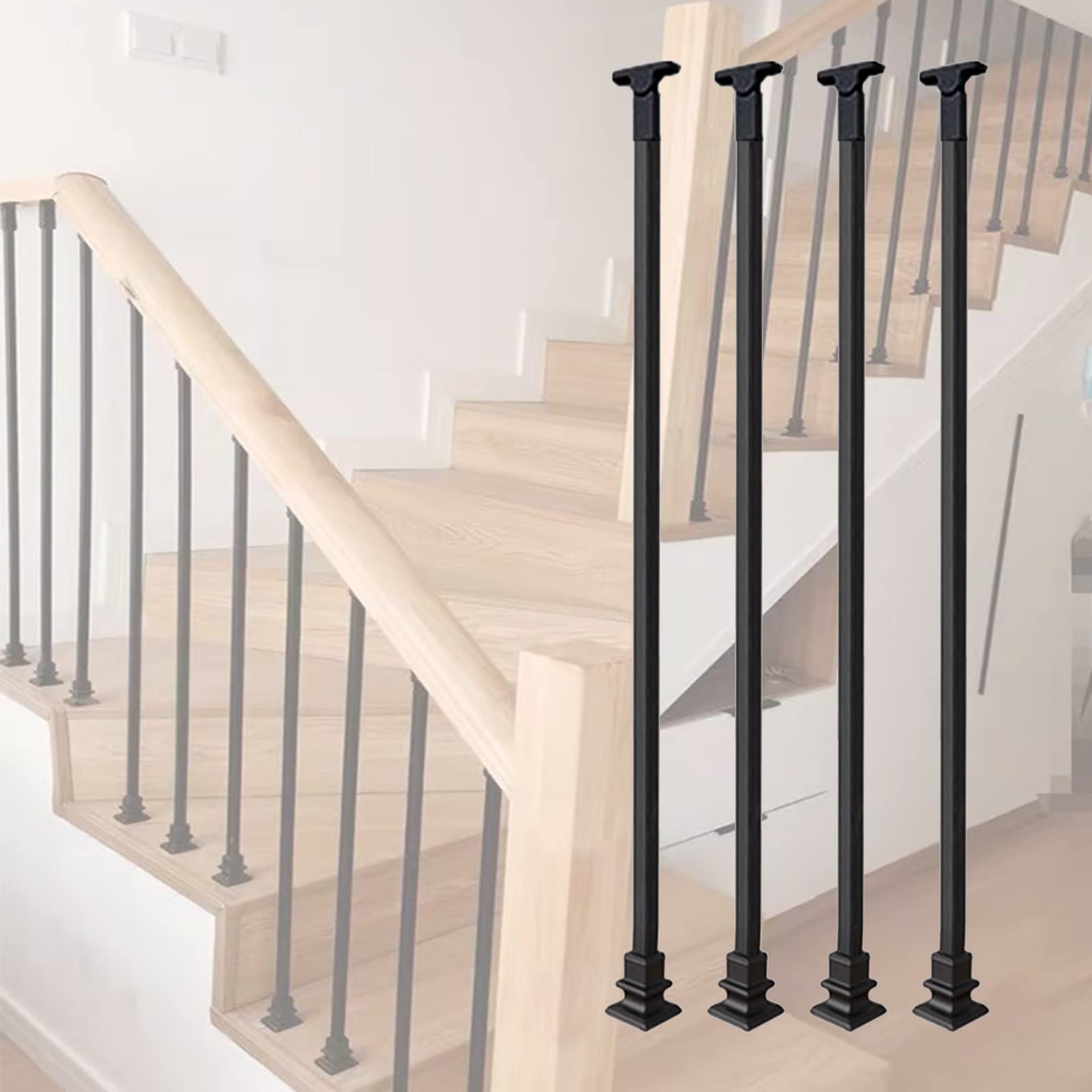 ZAQYCM Black Wrought Iron Balusters & Railing Spindles - Heavy Duty Staircase, Deck, Porch, Patio Fencing with Ground Mount Screw Kits | Perfect for Home Hallways, Hospitals, Schools & Garden Security