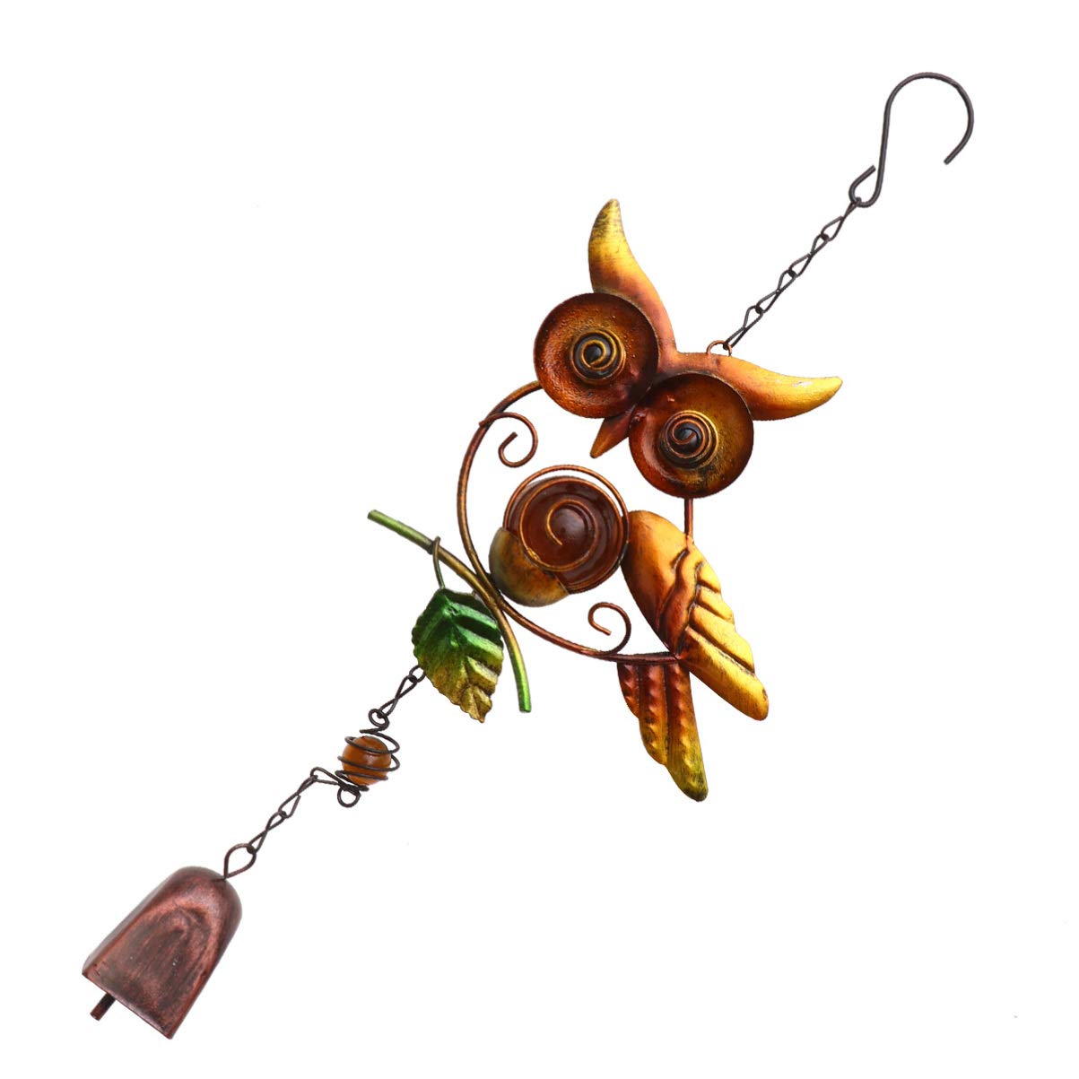 Handmade Brass Owl Wind Chimes - Outdoor Hanging Bird Bell Decor with Iron Art Figurine for Garden, Patio, Balcony & Backyard | Perfect for Relaxing Wind Sounds & Boho Home Decor