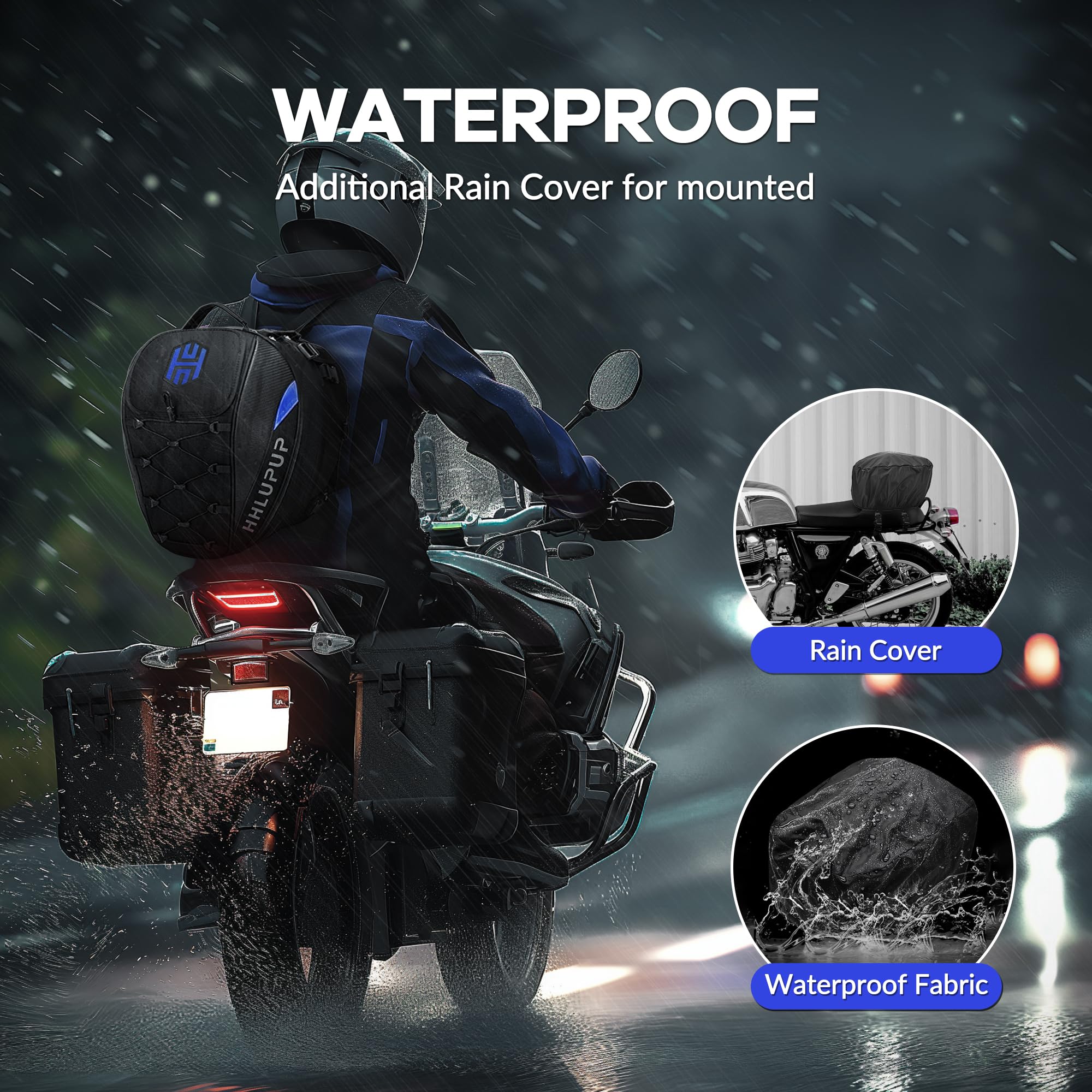Waterproof Motorcycle Tail Bag with Password Lock - 38L Large Capacity Seat & Helmet Storage Backpack - Durable Motorbike Luggage for Commuting & Travel (Blue) - Perfect for Daily Rides & Weekend Adventures