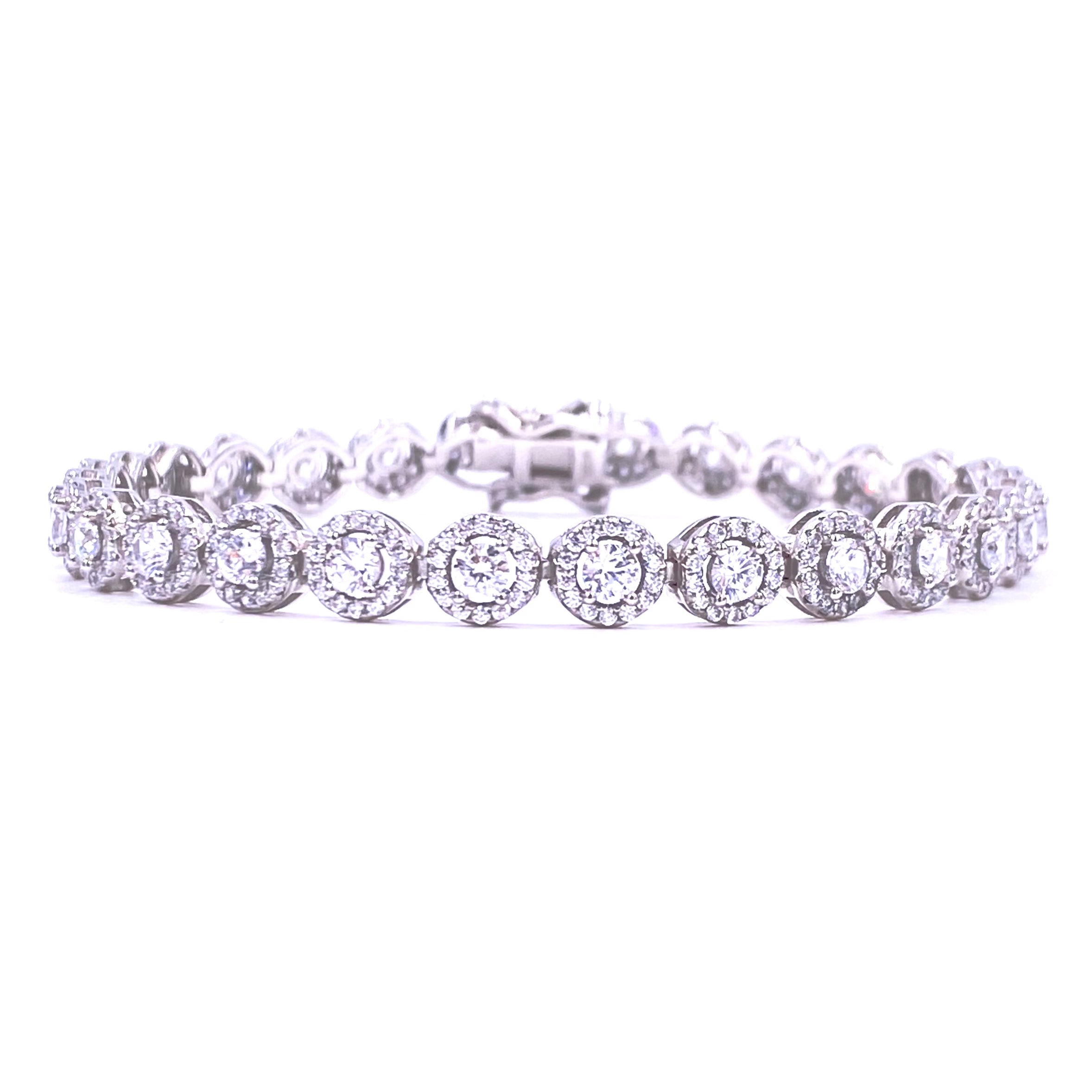 Ashley Gold Sterling Silver Round CZ Halo Tennis Bracelet for Women - Elegant Jewelry Gift for Anniversary, Wedding & Special Occasions