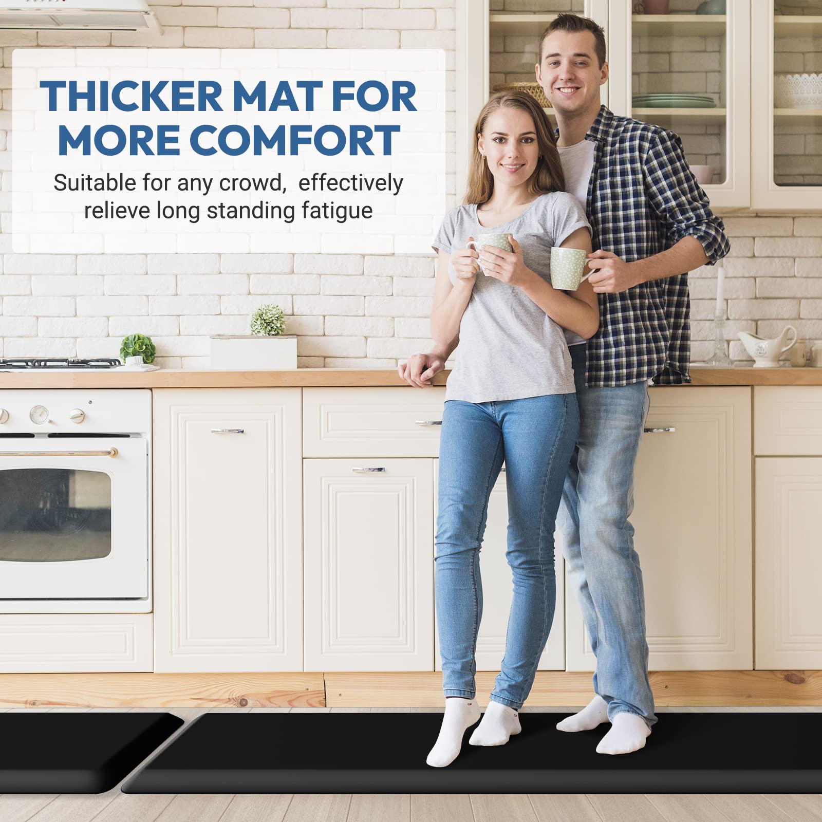 Premium 4/5 Inch Thick Anti-Fatigue Kitchen Mat - Non-Slip, Waterproof & Easy Clean Floor Cushion for Sink, Office & Cooking Areas - 17