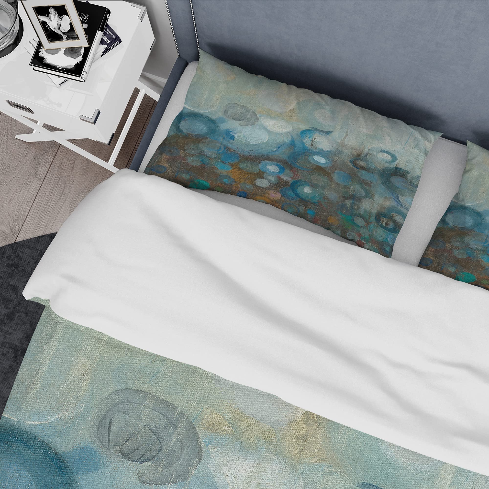 Blue & Bronze Dots Glass Duvet Cover Set King - Modern Abstract Bedding for All Seasons