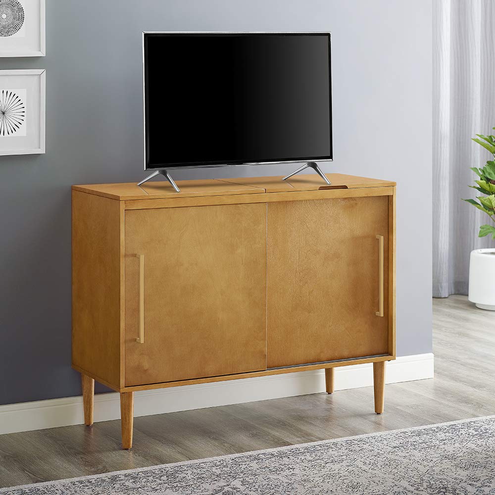 Crosley Everett Media Console & Vinyl Record Player Stand with Storage - Perfect for Living Room, Home Theater & Vinyl Record Collection - Acorn Finish