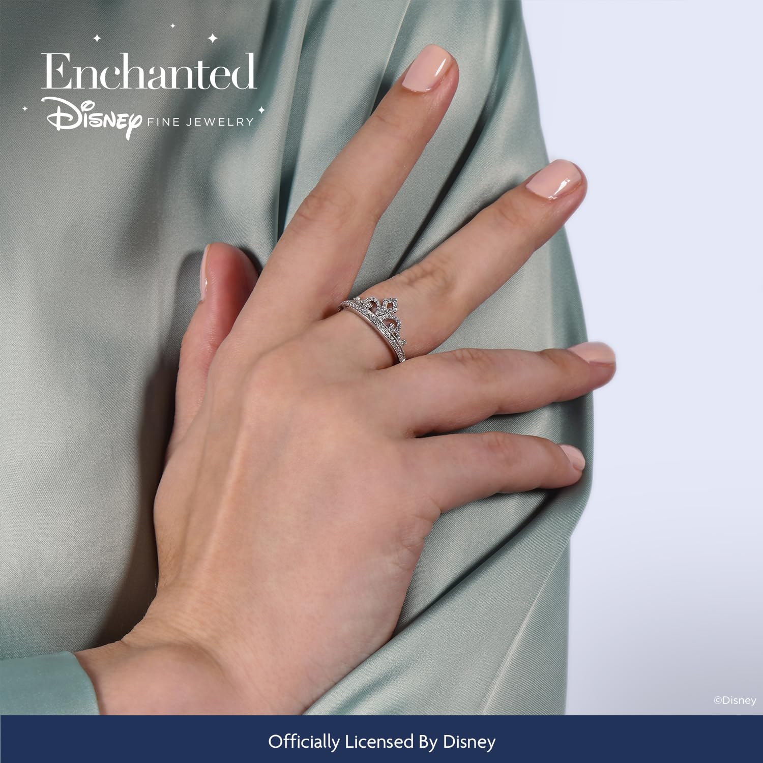 Enchanted Disney Princess Tiara Ring - 1/4 Cttw Diamond Sterling Silver Fine Jewelry by Jewelili | Perfect for Disney Fans, Birthday Gifts & Special Occasions