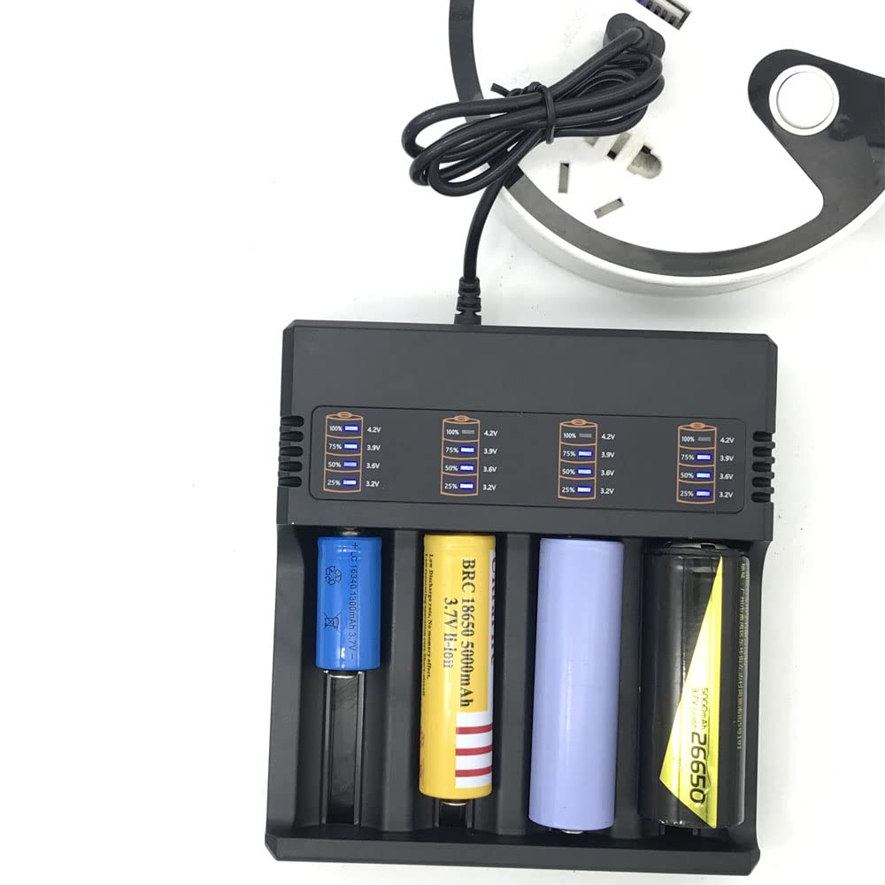 18650 26650 21700 USB Lithium Battery Charger - 4 Slot Fast Charger for 3.7V/4.2V Batteries | Perfect for Flashlights, Vape Mods & Power Tools