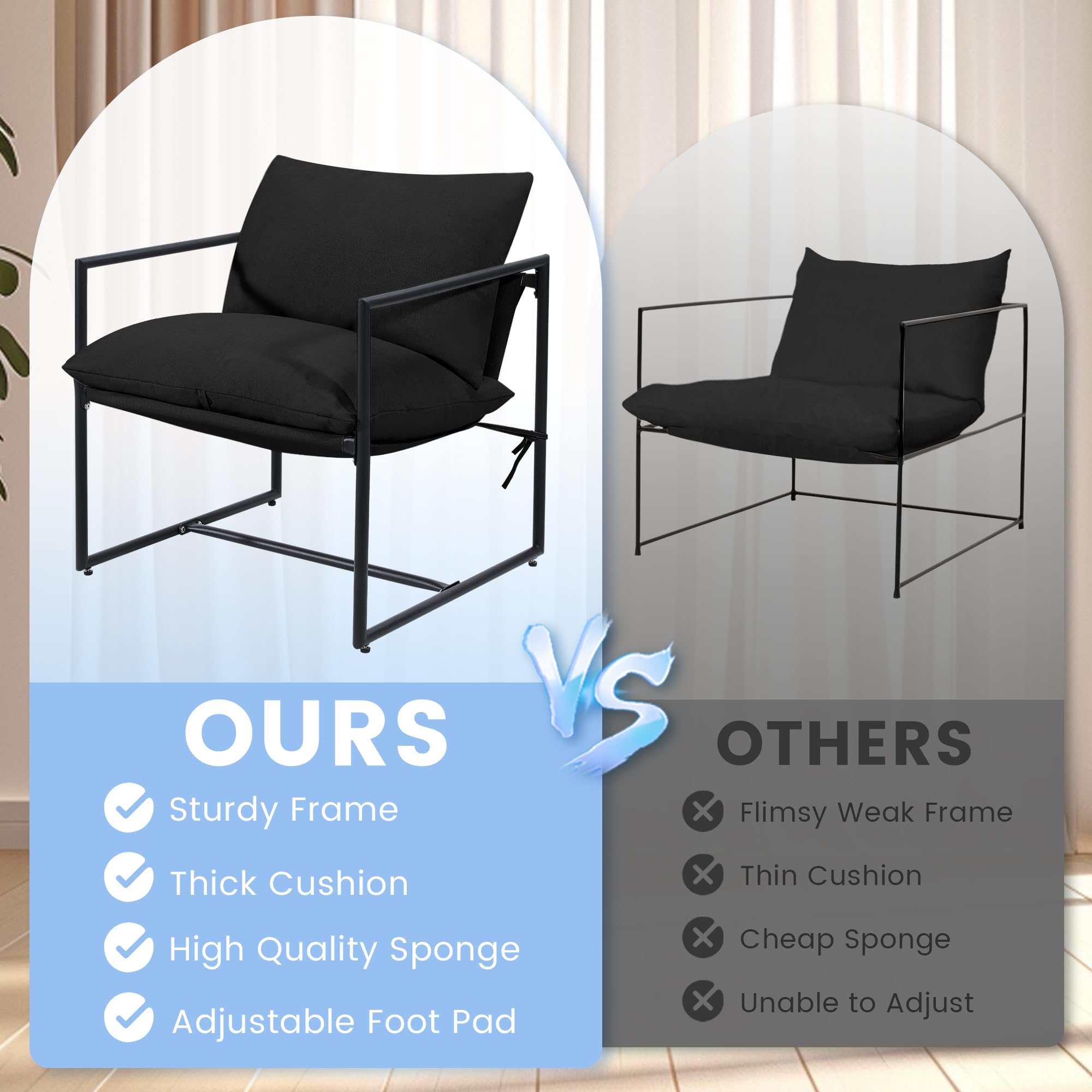 Modern Accent Chair with Armrests - Upholstered Soft Cushion & Square Metal Frame - 27.6