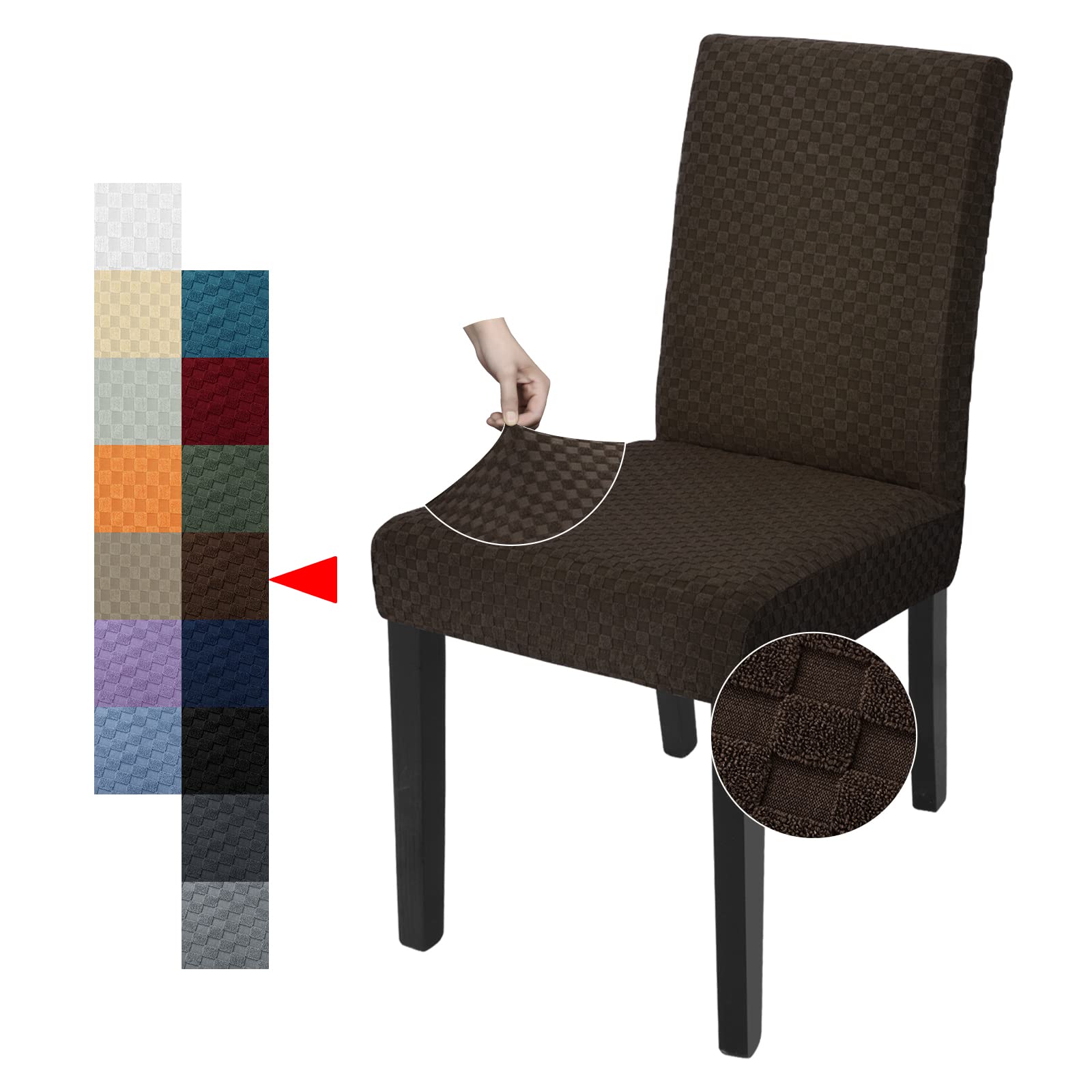 YEMYHOM 2 Pack Checkered Dining Chair Slipcovers - Stretch Parsons Chair Covers for Kitchen, Restaurant, Party - Dark Coffee Furniture Protector for Home & Commercial Use
